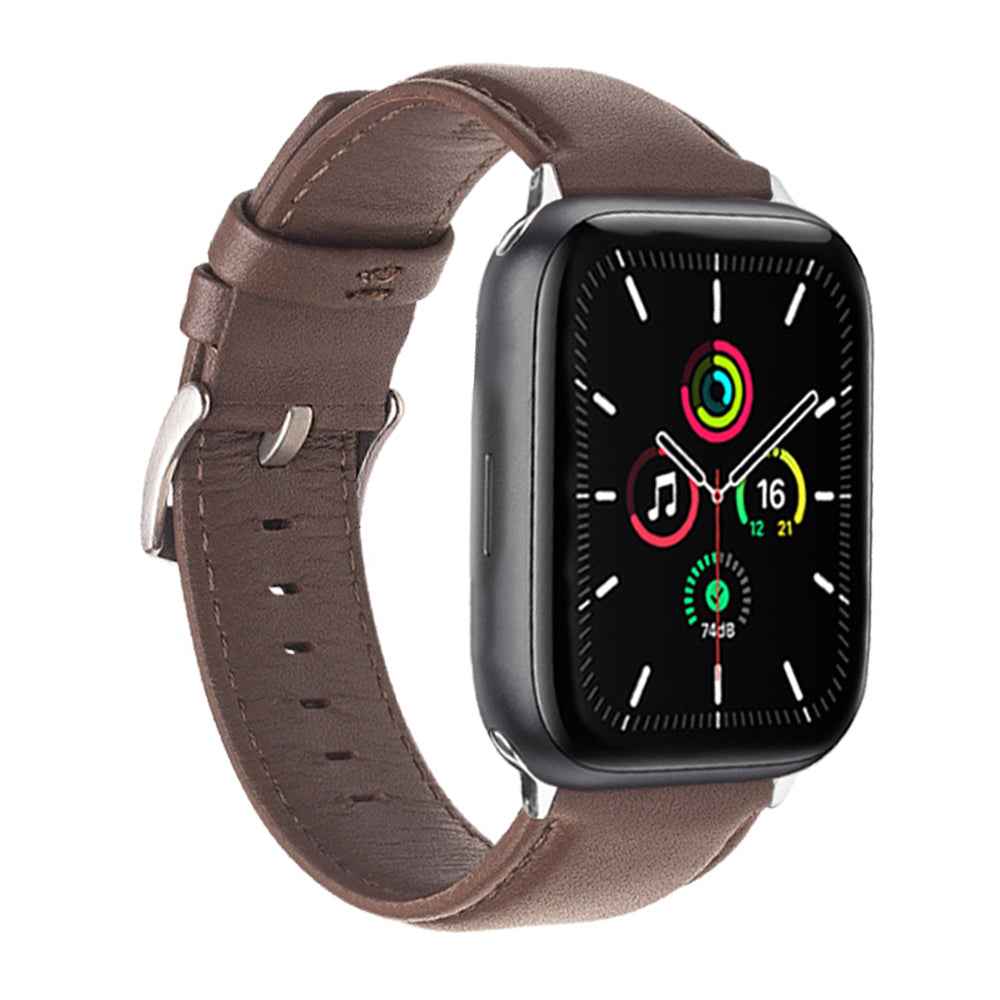 QIALINO Nappa Texture Genuine Leather Watch Strap Band for Apple Watch Series 8 41mm / Series 7 41mm / Series 4 / 5 / 6 / SE / SE(2022) 40mm / Series 1 / 2 / 3 38mm - Dark Brown
