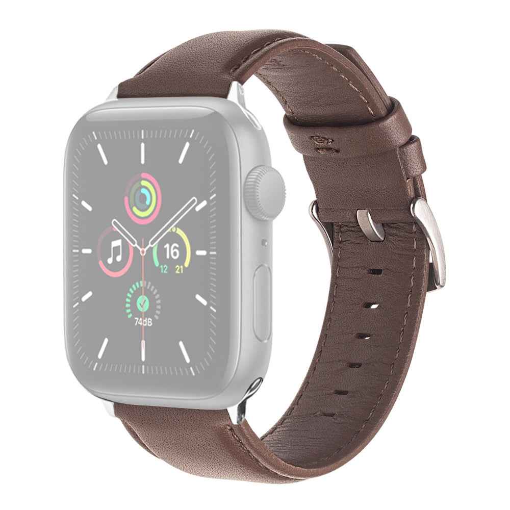 QIALINO Nappa Texture Genuine Leather Smart Watch Band Wrist Strap for Apple Watch Ultra 49mm / Series 8 45mm / 7 45mm / Series 4 / 5 / 6 / SE 44mm / SE (2022) 44mm / Series 1 / 2 / 3 42mm - Dark Brown