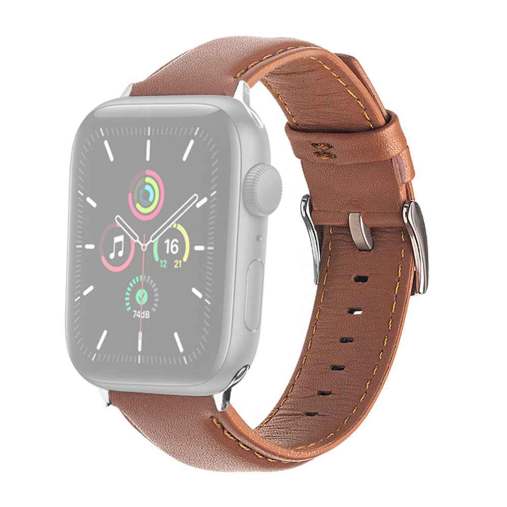 QIALINO Nappa Texture Genuine Leather Smart Watch Band Wrist Strap for Apple Watch Ultra 49mm / Series 8 45mm / 7 45mm / Series 4 / 5 / 6 / SE 44mm / SE (2022) 44mm / Series 1 / 2 / 3 42mm - Light Brown