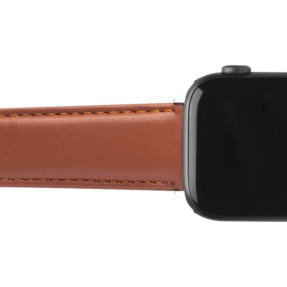 QIALINO Nappa Texture Genuine Leather Smart Watch Band Wrist Strap for Apple Watch Ultra 49mm / Series 8 45mm / 7 45mm / Series 4 / 5 / 6 / SE 44mm / SE (2022) 44mm / Series 1 / 2 / 3 42mm - Light Brown