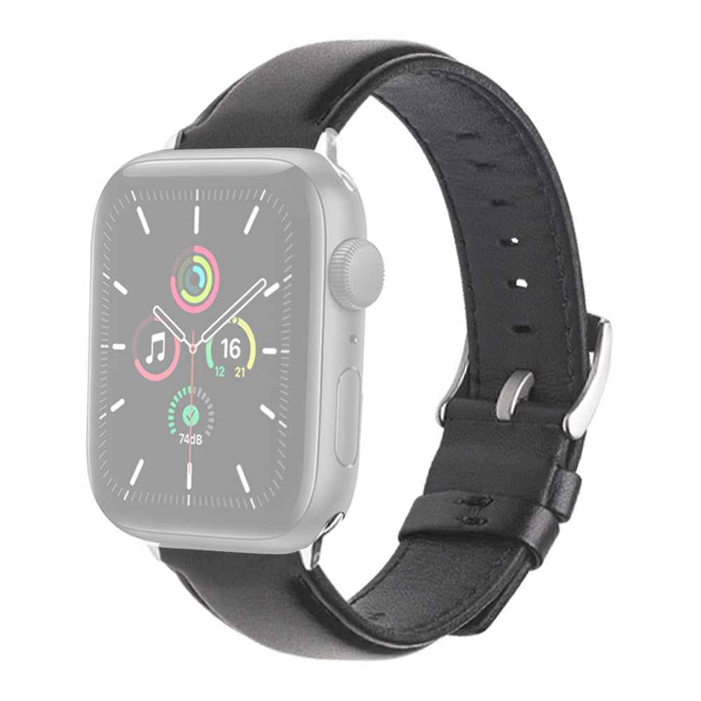 QIALINO Nappa Texture Genuine Leather Smart Watch Band Wrist Strap for Apple Watch Ultra 49mm / Series 8 45mm / 7 45mm / Series 4 / 5 / 6 / SE 44mm / SE (2022) 44mm / Series 1 / 2 / 3 42mm - Black