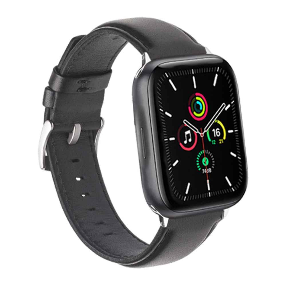 QIALINO Nappa Texture Genuine Leather Smart Watch Band Wrist Strap for Apple Watch Ultra 49mm / Series 8 45mm / 7 45mm / Series 4 / 5 / 6 / SE 44mm / SE (2022) 44mm / Series 1 / 2 / 3 42mm - Black