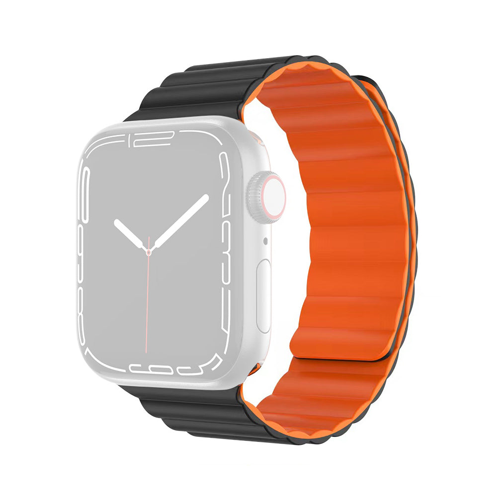 MUTURAL Molan Series Magnetic Sweatproof Watch Band Adjustable Silicone Wrist Strap for Apple Watch Ultra 49mm / Series 8 45mm / 7 45mm / 6 / 5 / 4 / SE 44mm / SE (2022) 44mm / 3 / 2 / 1 42mm - Black / Orange - UNIQBUY