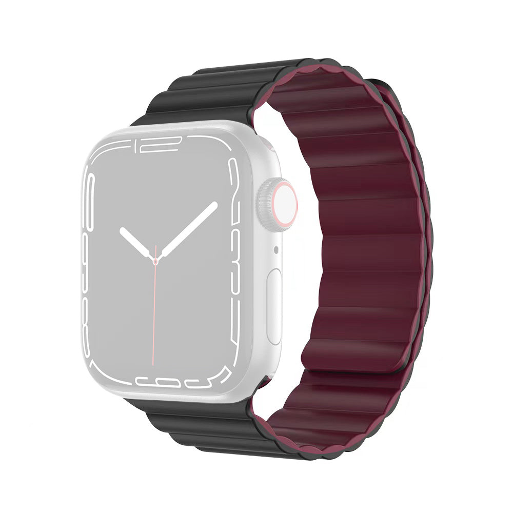 MUTURAL Molan Series Magnetic Sweatproof Watch Band Adjustable Silicone Wrist Strap for Apple Watch Ultra 49mm / Series 8 45mm / 7 45mm / 6 / 5 / 4 / SE 44mm / SE (2022) 44mm / 3 / 2 / 1 42mm - Black / Wine Red - UNIQBUY
