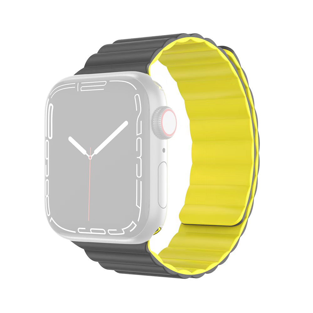 MUTURAL Molan Series Magnetic Sweatproof Watch Band Adjustable Silicone Wrist Strap for Apple Watch Ultra 49mm / Series 8 45mm / 7 45mm / 6 / 5 / 4 / SE 44mm / SE (2022) 44mm / 3 / 2 / 1 42mm - Grey / Yellow - UNIQBUY