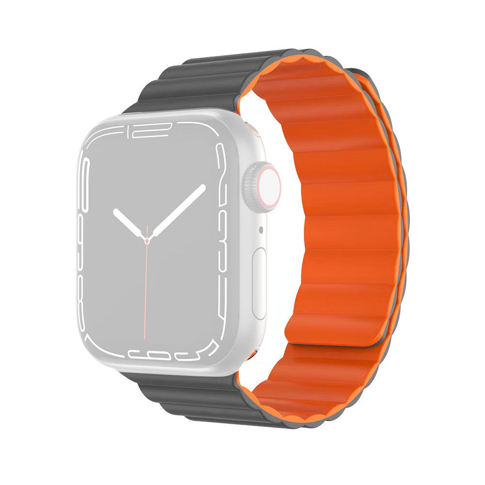 MUTURAL Molan Series Magnetic Silicone Watch Band Adjustable Sweatproof Wrist Strap for Apple Watch Series 8 41mm / Series 7 41mm / 6 / 5 / 4 / SE / SE(2022) 40mm / 3 / 2 / 1 38mm - Grey / Orange - UNIQBUY