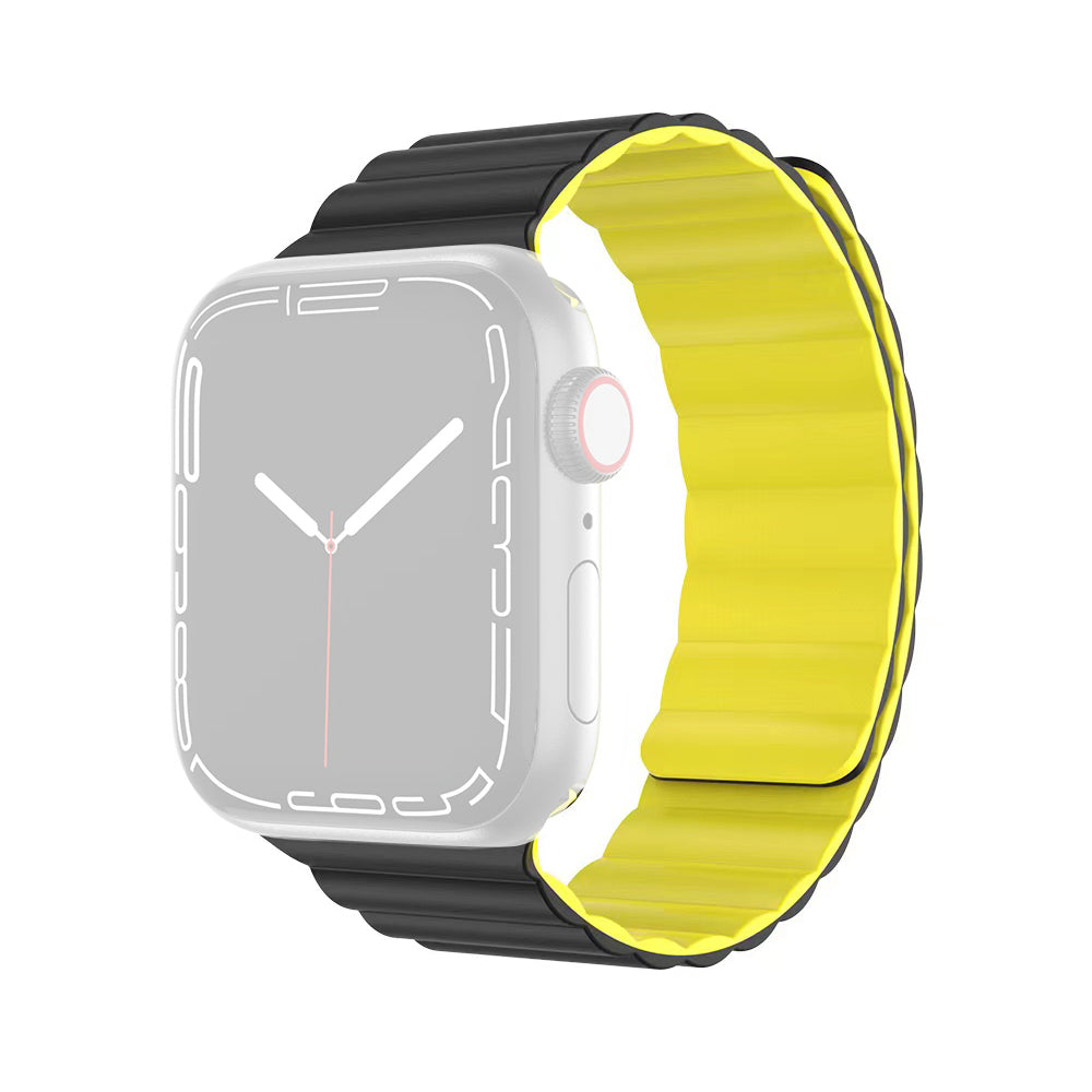 MUTURAL Molan Series Magnetic Silicone Watch Band Adjustable Sweatproof Wrist Strap for Apple Watch Series 8 41mm / Series 7 41mm / 6 / 5 / 4 / SE / SE(2022) 40mm / 3 / 2 / 1 38mm - Black / Yellow - UNIQBUY