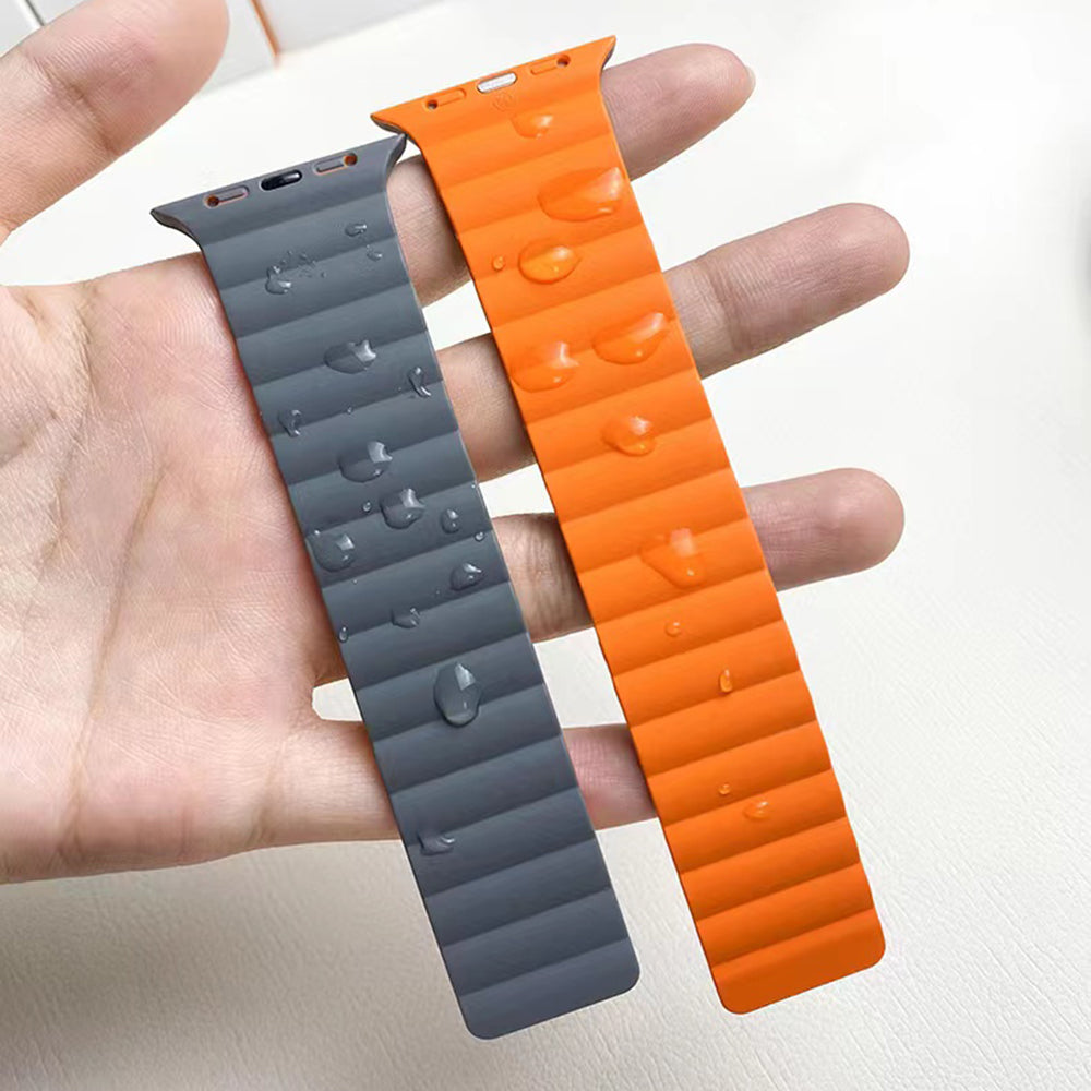 MUTURAL Molan Series Magnetic Silicone Watch Band Adjustable Sweatproof Wrist Strap for Apple Watch Series 8 41mm / Series 7 41mm / 6 / 5 / 4 / SE / SE(2022) 40mm / 3 / 2 / 1 38mm - Black / Yellow - UNIQBUY