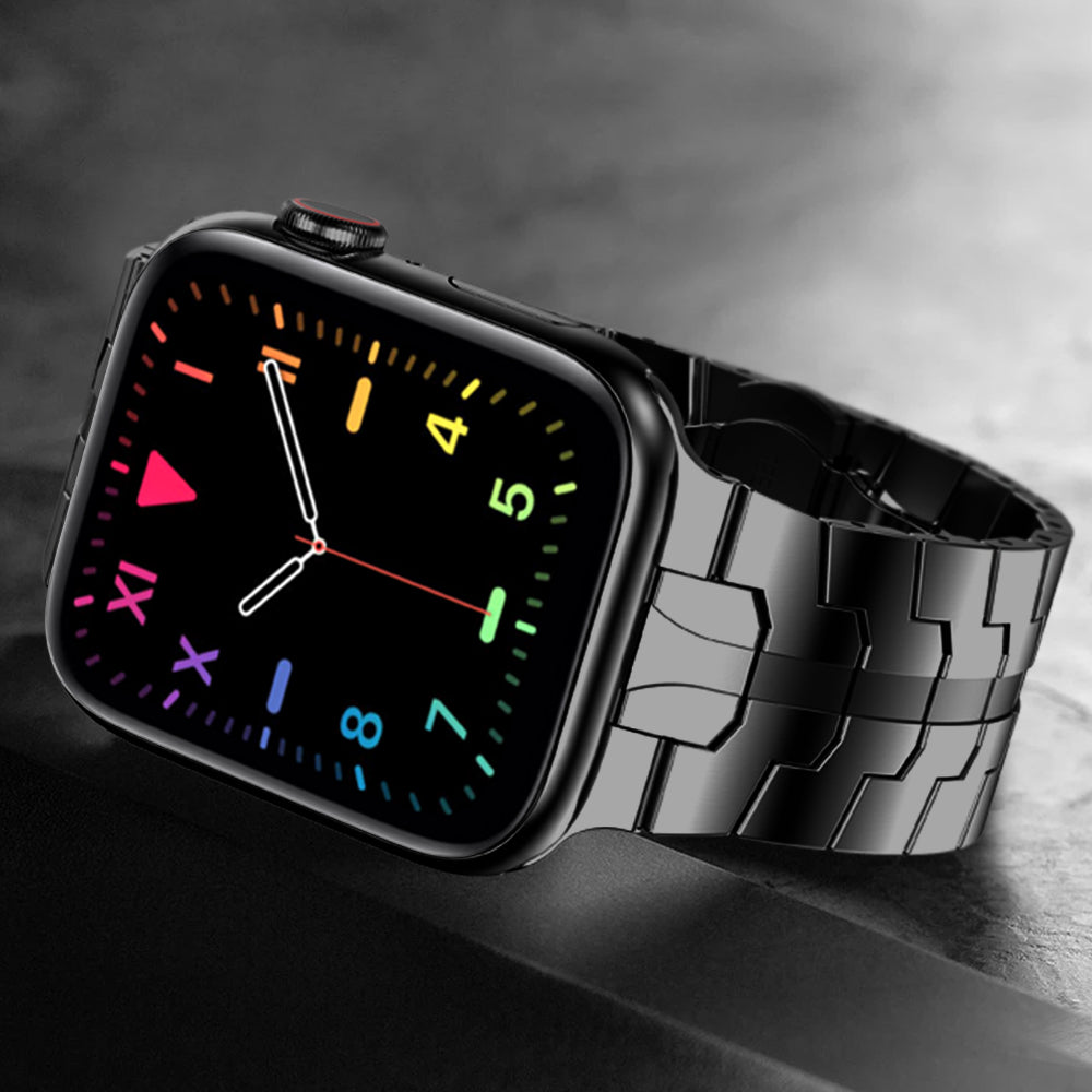 Adjustable Stainless Steel Strap Metal Watchband for Apple Watch Ultra 49mm / Series 8 45mm / 7 45mm / Watch Series 6 / SE 44mm / SE (2022) 44mm / 5 / 4 44mm / Watch Series 3 / 2 / 1 42mm - Black - UNIQBUY