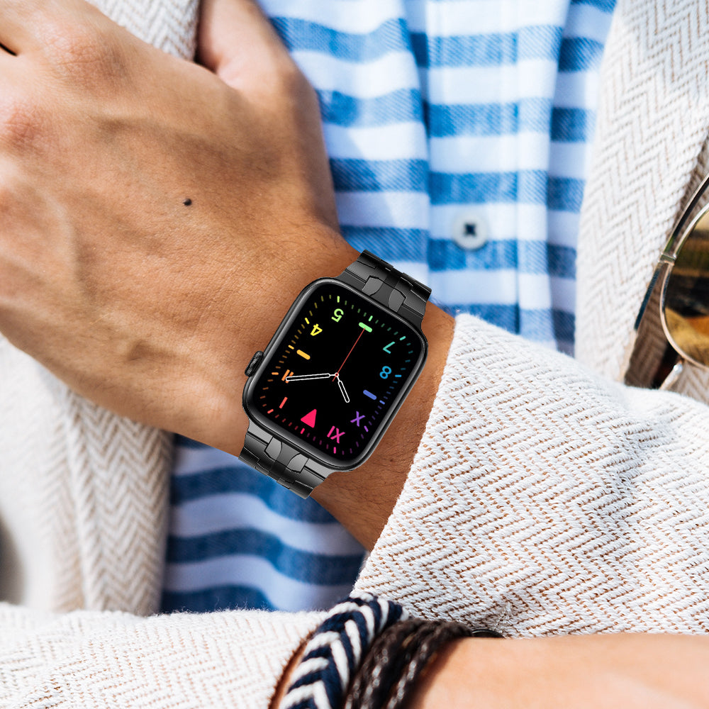 Adjustable Stainless Steel Strap Metal Watchband for Apple Watch Ultra 49mm / Series 8 45mm / 7 45mm / Watch Series 6 / SE 44mm / SE (2022) 44mm / 5 / 4 44mm / Watch Series 3 / 2 / 1 42mm - Black - UNIQBUY