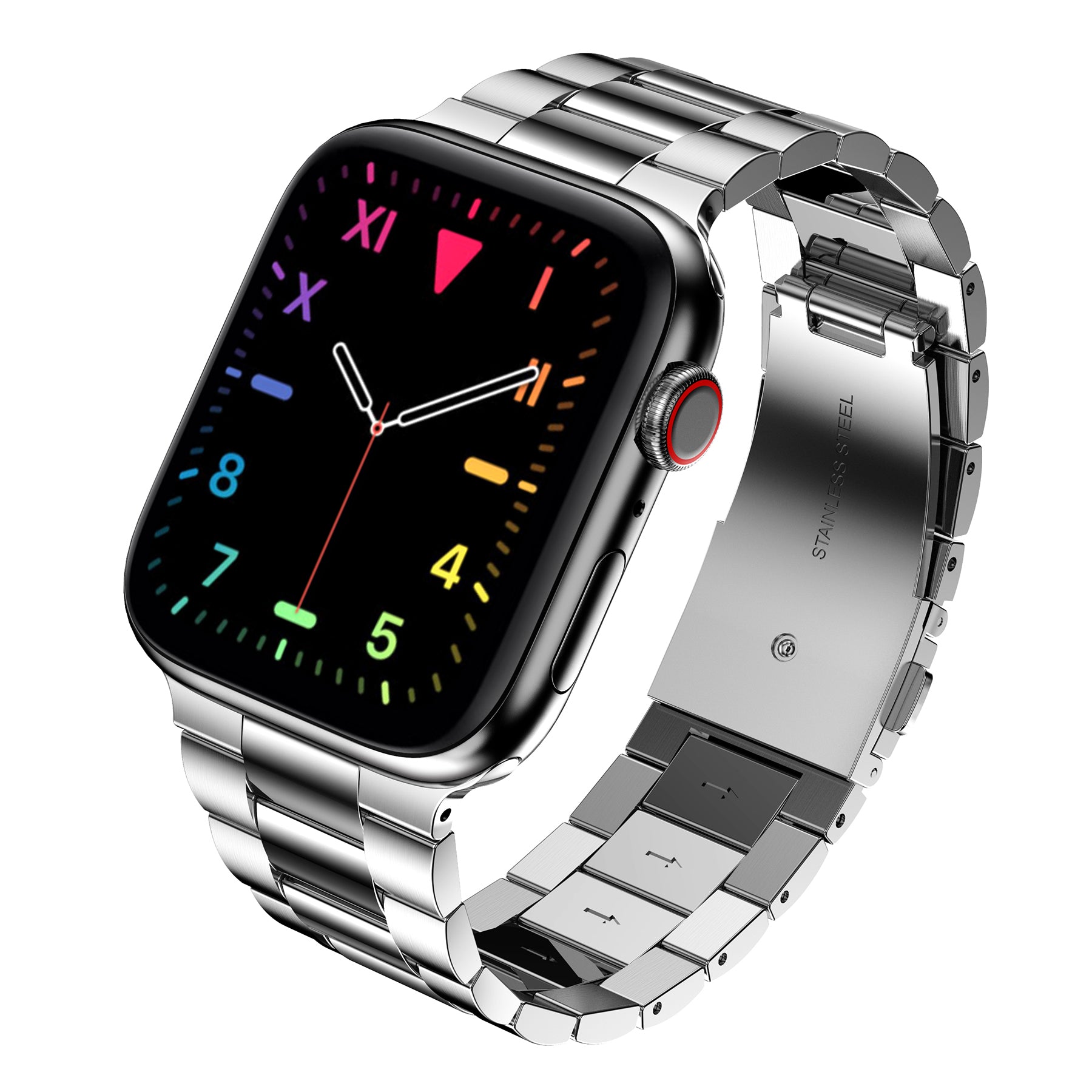 3 Beads Metal Watch Band Stainless Steel Wrist Strap for Apple Watch Ultra 49mm / Series 8 45mm / 7 45mm / Watch Series 6 / SE 44mm / SE (2022) 44mm / 5 / 4 44mm / Watch Series 3 / 2 / 1 42mm - Silver - UNIQBUY
