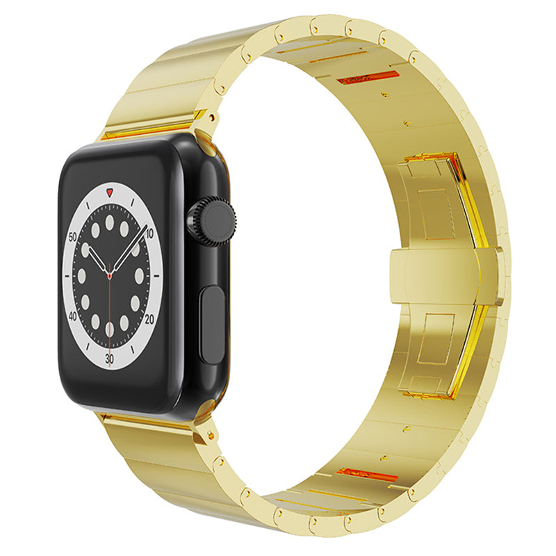 Smart Watch Band Metal Watch Strap Replacement for Apple Watch Ultra 49mm / Series 8 45mm / 7 45mm / Watch Series 6 / 5 / 4 / SE 44mm / SE (2022) 44mm / Watch Series 1 / 2 / 3 42mm - Gold - UNIQBUY