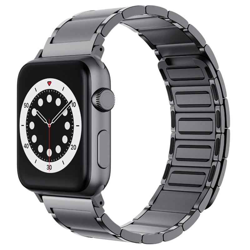 Magnetic Absorption Watch Band Adjustable Metal Wrist Strap Replacement for Apple Watch Ultra 49mm / Series 8 45mm / 7 45mm / 6 / 5 / 4 / SE 44mm / SE (2022) 44mm / 3 / 2 / 1 42mm - Black