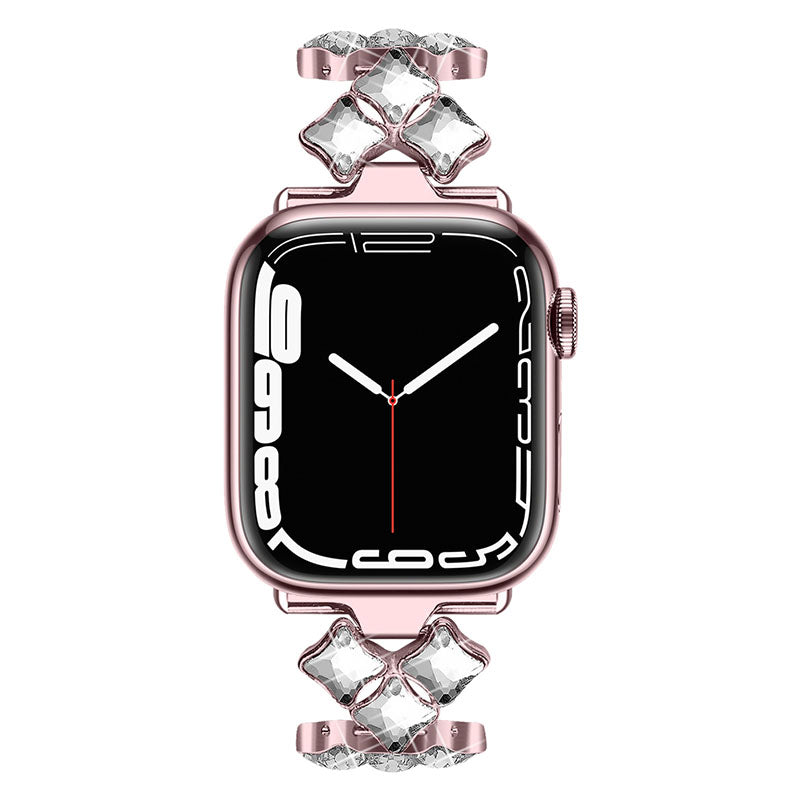 Rhinestone Rhombus Stainless Steel Watch Strap Replacement for Apple Watch Series 8 41mm / Series 7 41mm / SE / SE(2022) / Series 6 / 5 / 4 40mm / Series3 / 2 / 1 38mm - Rose Pink - UNIQBUY