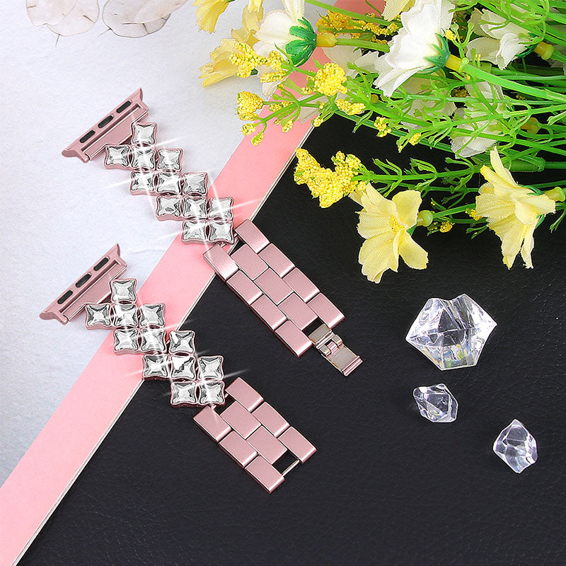 Rhinestone Rhombus Stainless Steel Watch Strap Replacement for Apple Watch Series 8 41mm / Series 7 41mm / SE / SE(2022) / Series 6 / 5 / 4 40mm / Series3 / 2 / 1 38mm - Rose Pink - UNIQBUY