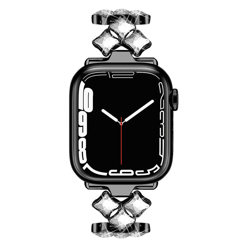 Rhinestone Rhombus Stainless Steel Watch Strap Replacement for Apple Watch Series 8 41mm / Series 7 41mm / SE / SE(2022) / Series 6 / 5 / 4 40mm / Series3 / 2 / 1 38mm - Black - UNIQBUY