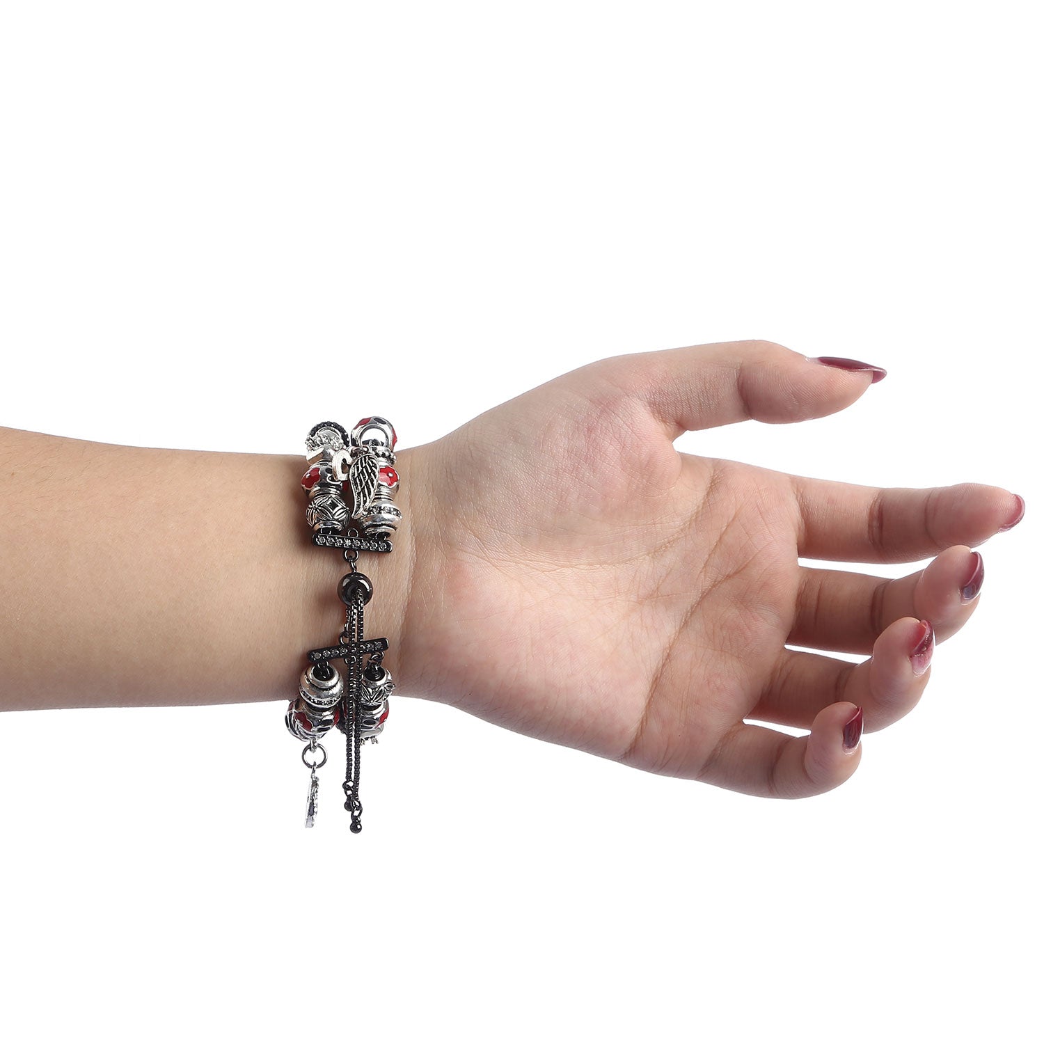 Stylish Style Metal+Wooden Beads Bracelet Smart Watch Band Replacement Watch Strap for Apple Watch Ultra 49mm / Series 8 45mm / 7 45mm / 6 / 5 / 4 / SE 44mm / SE (2022) 44mm / 3 / 2 / 1 42mm - Black / Red - UNIQBUY