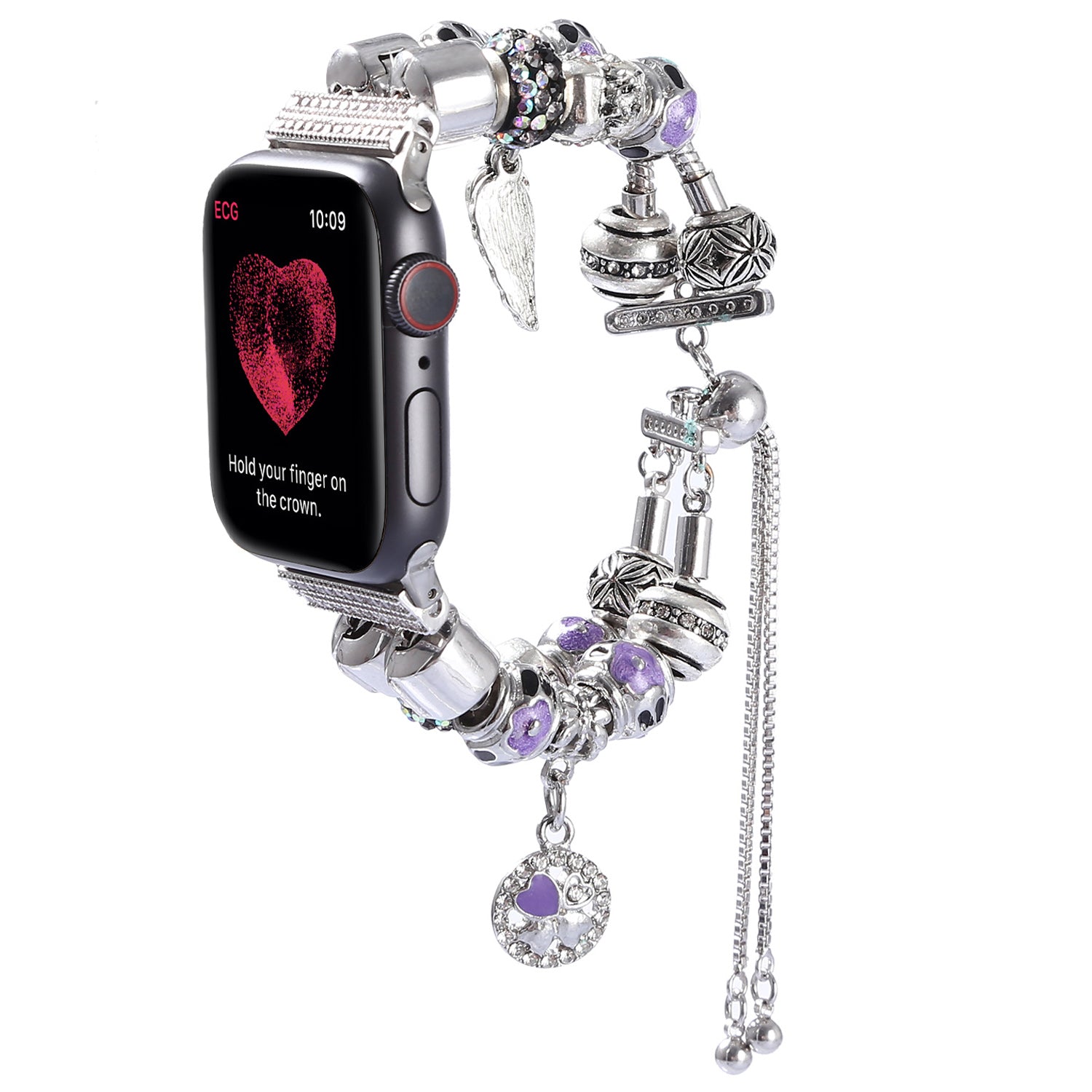 Stylish Style Metal+Wooden Beads Bracelet Smart Watch Band Replacement Watch Strap for Apple Watch Ultra 49mm / Series 8 45mm / 7 45mm / 6 / 5 / 4 / SE 44mm / SE (2022) 44mm / 3 / 2 / 1 42mm - Silver / Purple - UNIQBUY