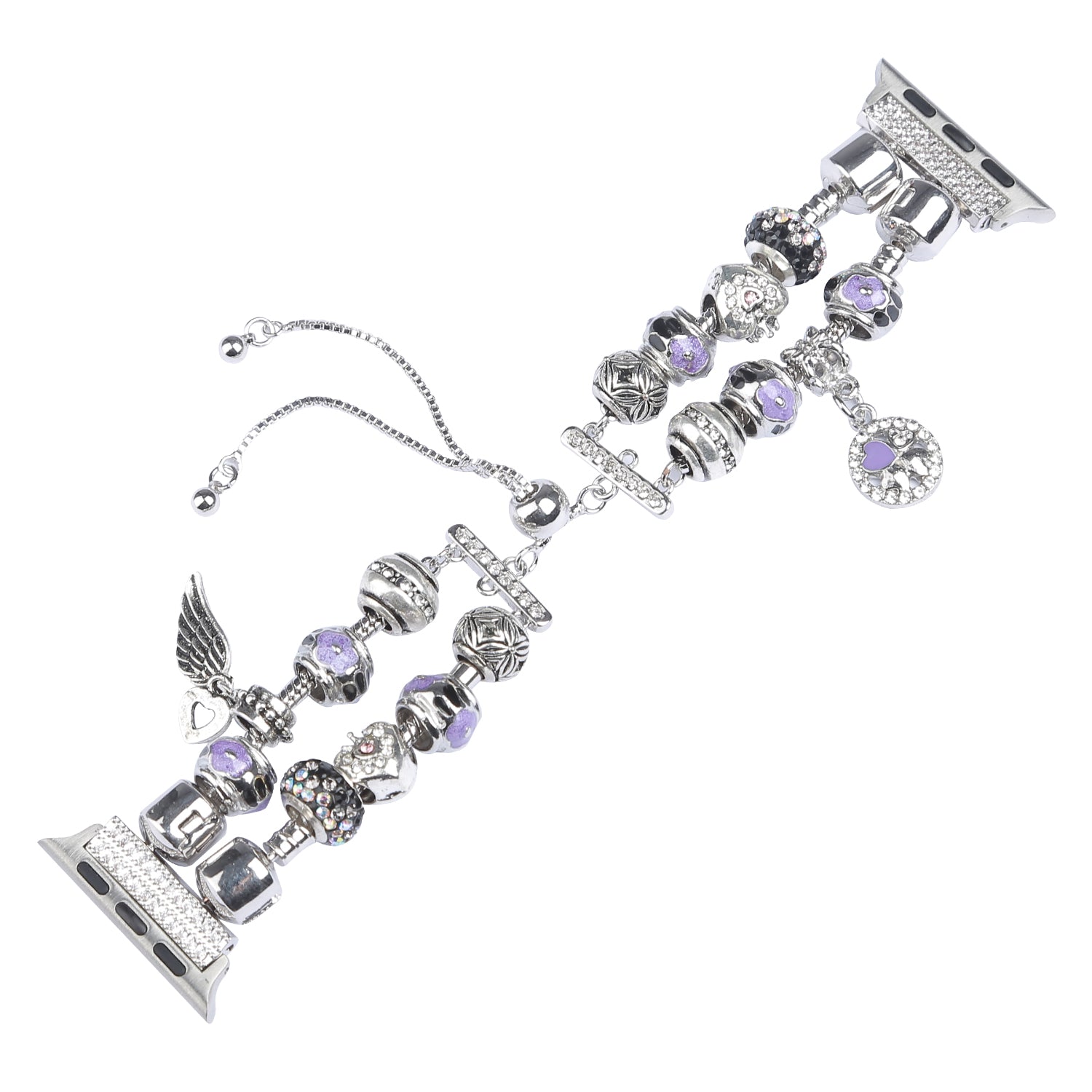 Stylish Style Metal+Wooden Beads Bracelet Smart Watch Band Replacement Watch Strap for Apple Watch Ultra 49mm / Series 8 45mm / 7 45mm / 6 / 5 / 4 / SE 44mm / SE (2022) 44mm / 3 / 2 / 1 42mm - Silver / Purple - UNIQBUY