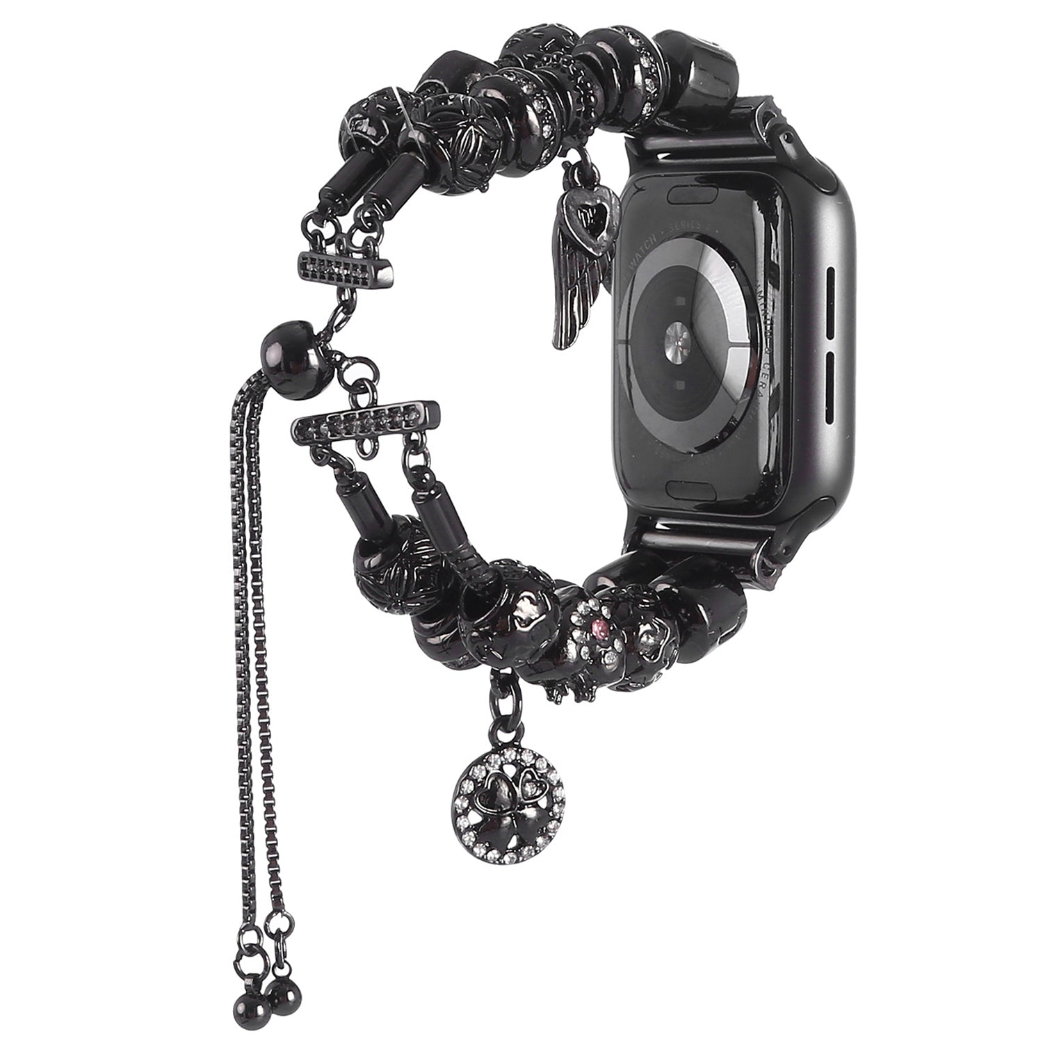 Stylish Style Metal+Wooden Beads Bracelet Smart Watch Band Replacement Watch Strap for Apple Watch Ultra 49mm / Series 8 45mm / 7 45mm / 6 / 5 / 4 / SE 44mm / SE (2022) 44mm / 3 / 2 / 1 42mm - Black - UNIQBUY