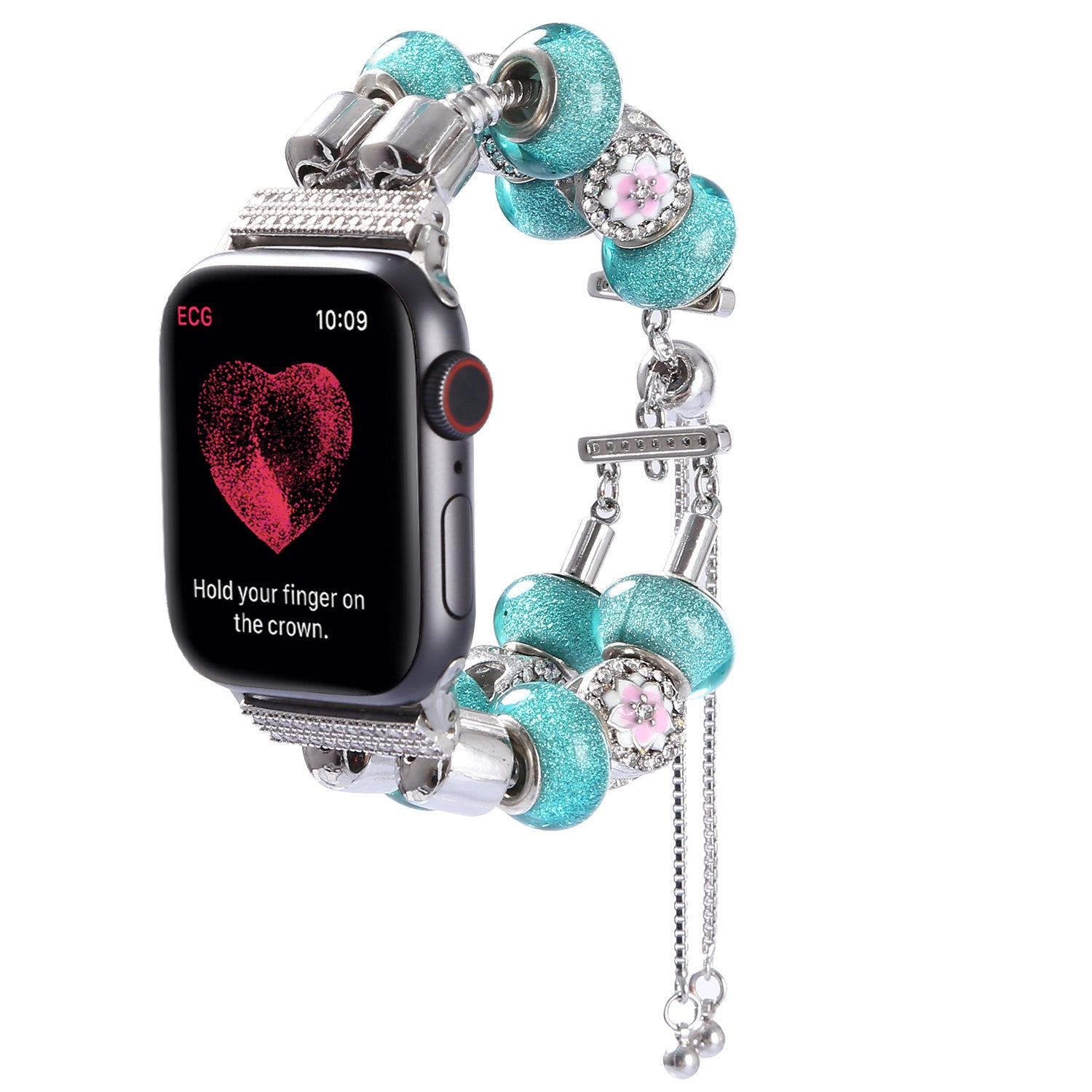 Stylish Style Metal+Wooden Beads Bracelet Smart Watch Band Replacement Watch Strap for Apple Watch Ultra 49mm / Series 8 45mm / 7 45mm / 6 / 5 / 4 / SE 44mm / SE (2022) 44mm / 3 / 2 / 1 42mm - Blue - UNIQBUY