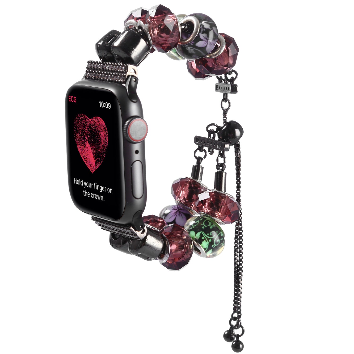 Stylish Style Metal+Wooden Beads Bracelet Smart Watch Band Replacement Watch Strap for Apple Watch Ultra 49mm / Series 8 45mm / 7 45mm / 6 / 5 / 4 / SE 44mm / SE (2022) 44mm / 3 / 2 / 1 42mm - Green / Purple Fower - UNIQBUY