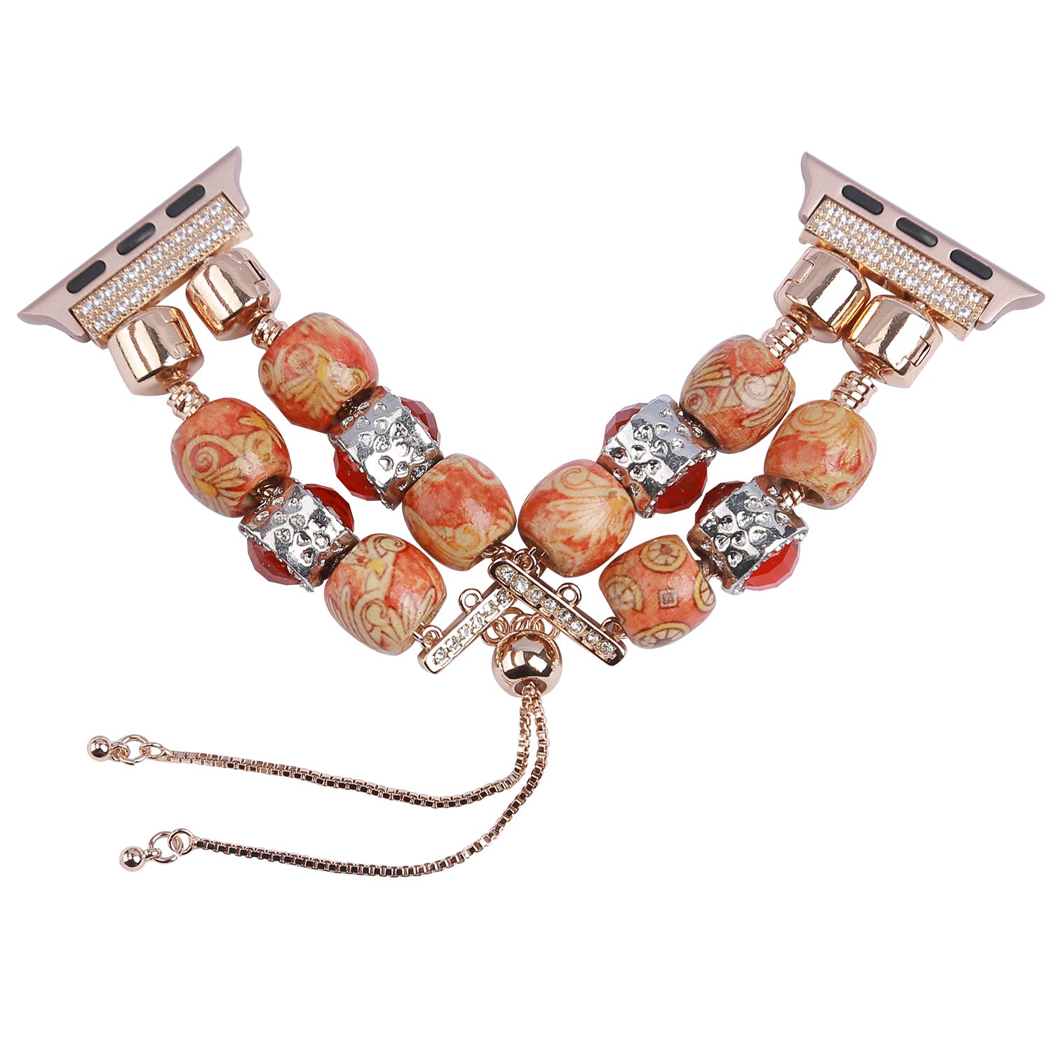 Stylish Style Metal+Wooden Beads Bracelet Smart Watch Band Replacement Watch Strap for Apple Watch Ultra 49mm / Series 8 45mm / 7 45mm / 6 / 5 / 4 / SE 44mm / SE (2022) 44mm / 3 / 2 / 1 42mm - Wood Color / Chain Dangle - UNIQBUY