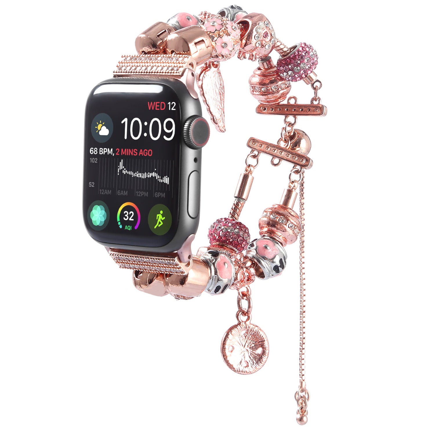 Retro Style Metal / Wooden Beads Smart Watch Band Replacement Watch Strap Bracelet for Apple Watch Series 8 41mm / Series 7 41mm / 6 / 5 / 4 / SE / SE(2022) 40mm / 3 / 2 / 1 38mm - Rose Gold - UNIQBUY