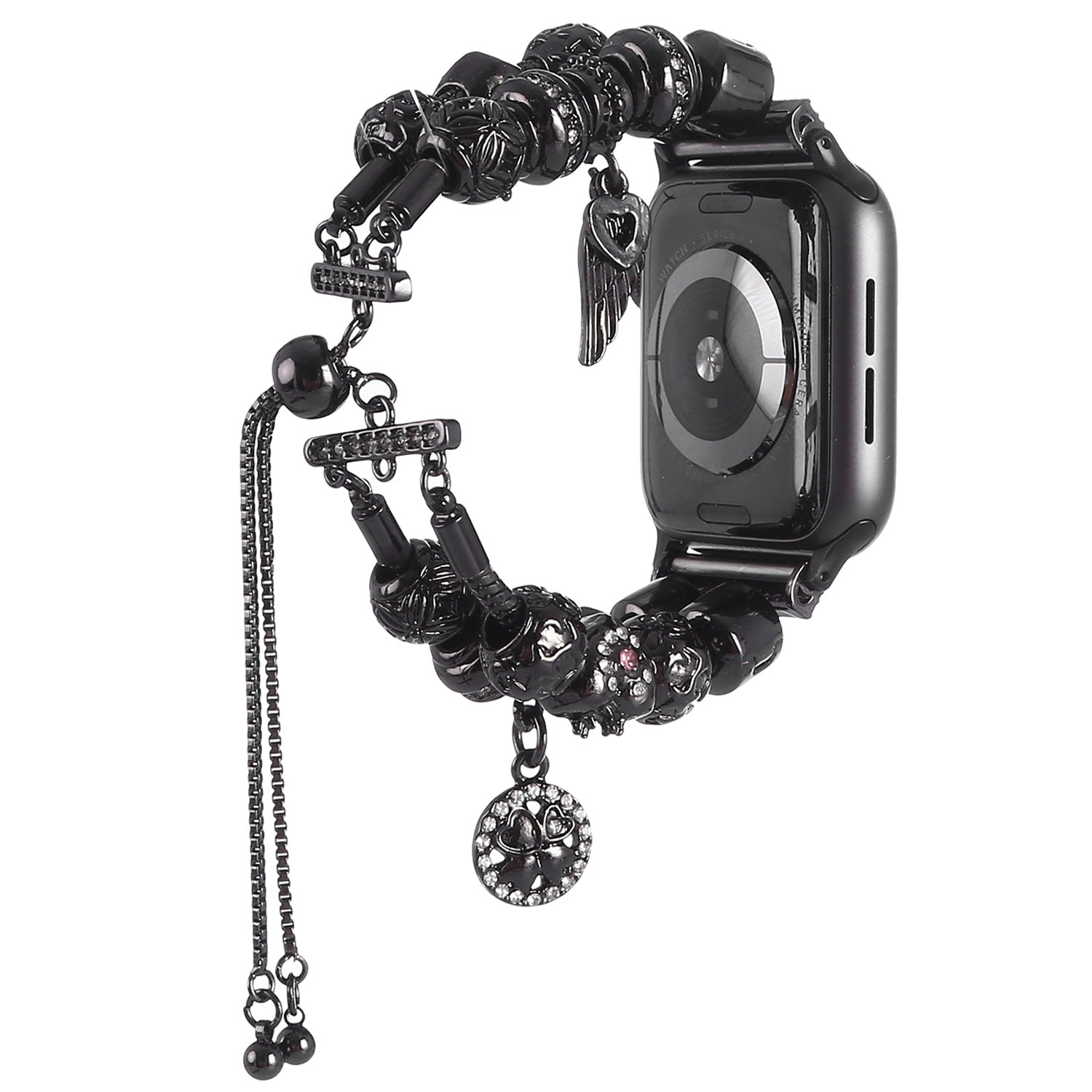 Retro Style Metal / Wooden Beads Smart Watch Band Replacement Watch Strap Bracelet for Apple Watch Series 8 41mm / Series 7 41mm / 6 / 5 / 4 / SE / SE(2022) 40mm / 3 / 2 / 1 38mm - Black - UNIQBUY