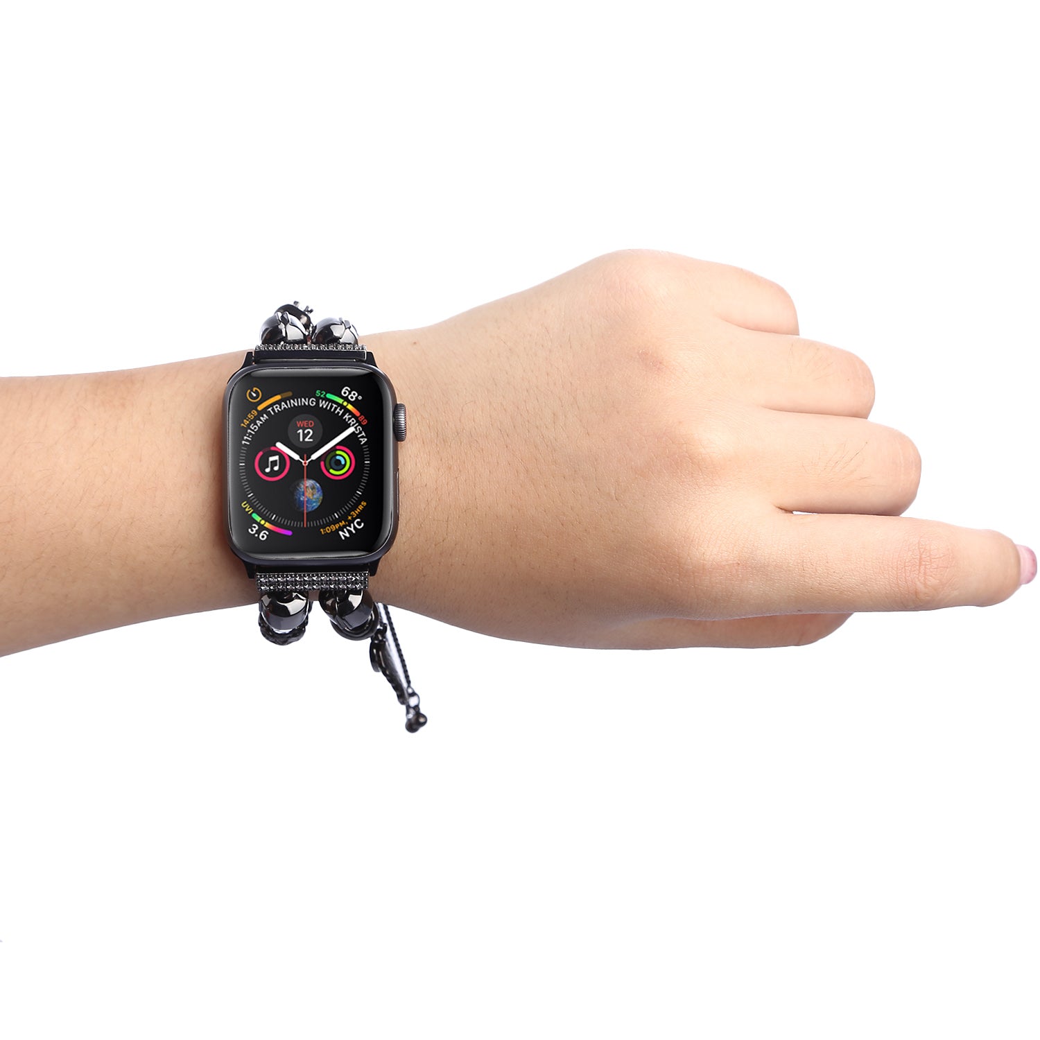 Retro Style Metal / Wooden Beads Smart Watch Band Replacement Watch Strap Bracelet for Apple Watch Series 8 41mm / Series 7 41mm / 6 / 5 / 4 / SE / SE(2022) 40mm / 3 / 2 / 1 38mm - Black - UNIQBUY
