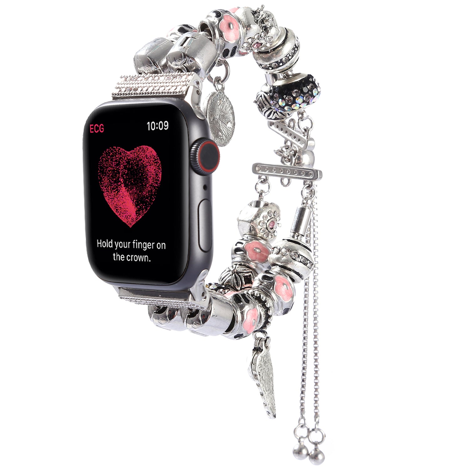 Retro Style Metal / Wooden Beads Smart Watch Band Replacement Watch Strap Bracelet for Apple Watch Series 8 41mm / Series 7 41mm / 6 / 5 / 4 / SE / SE(2022) 40mm / 3 / 2 / 1 38mm - Silver / Pink - UNIQBUY
