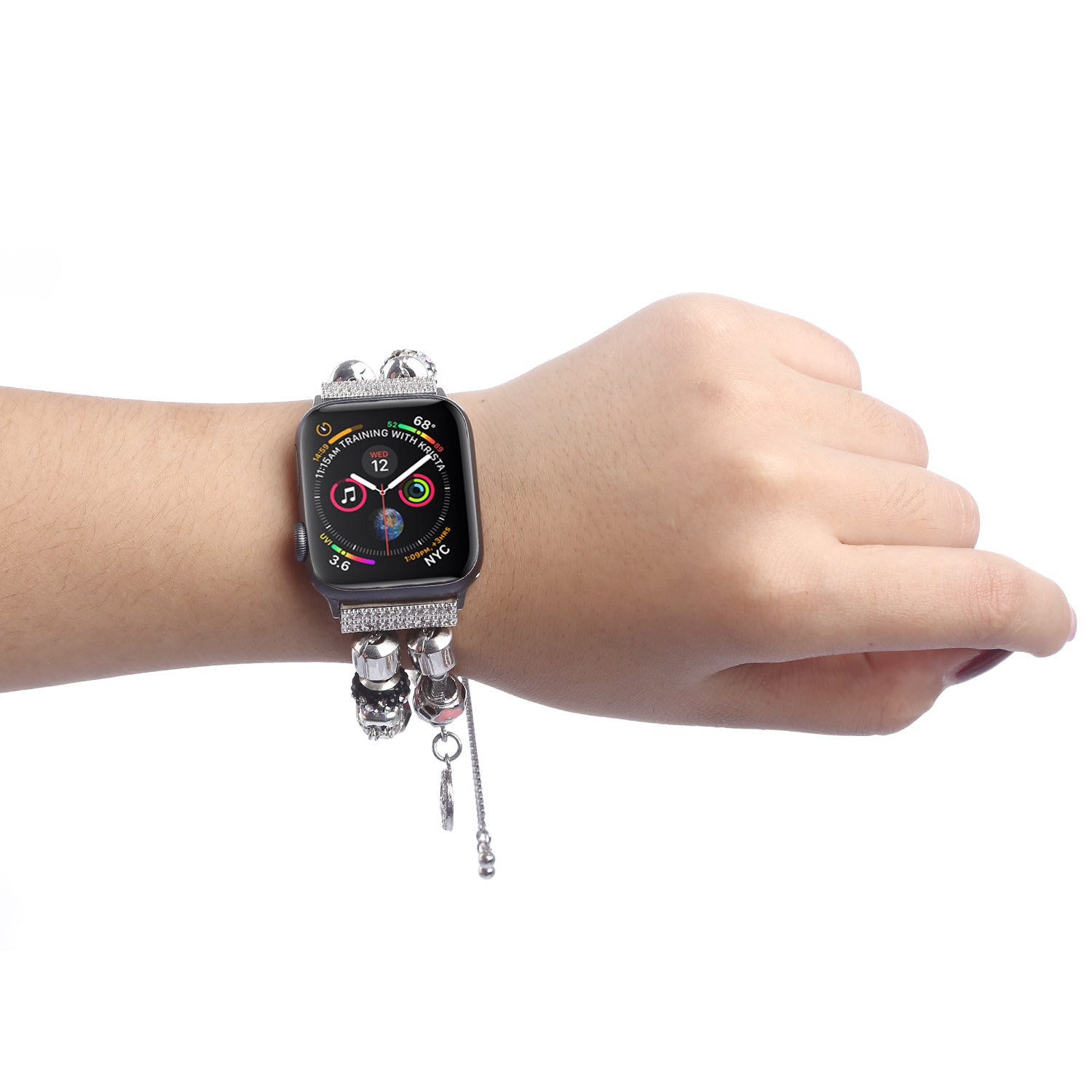 Retro Style Metal / Wooden Beads Smart Watch Band Replacement Watch Strap Bracelet for Apple Watch Series 8 41mm / Series 7 41mm / 6 / 5 / 4 / SE / SE(2022) 40mm / 3 / 2 / 1 38mm - Silver / Pink - UNIQBUY
