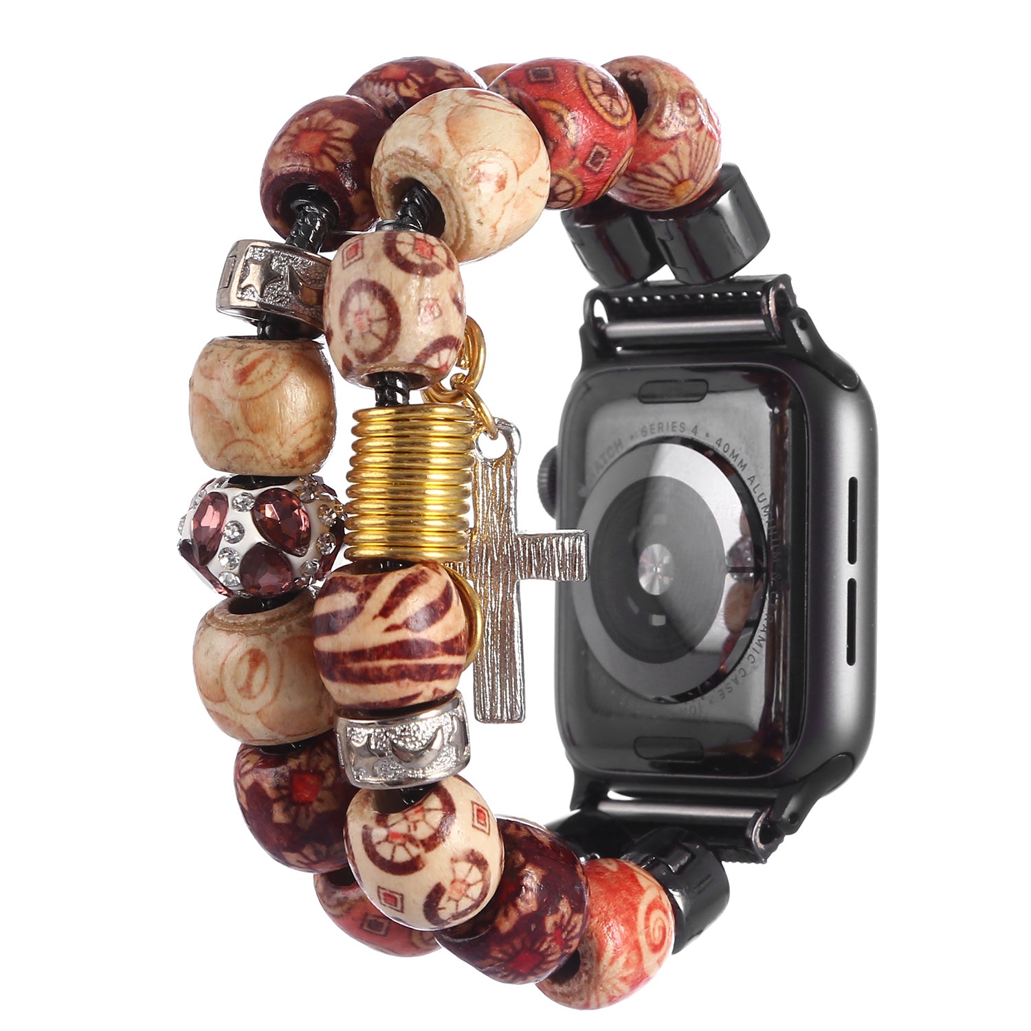 Retro Style Metal / Wooden Beads Smart Watch Band Replacement Watch Strap Bracelet for Apple Watch Series 8 41mm / Series 7 41mm / 6 / 5 / 4 / SE / SE(2022) 40mm / 3 / 2 / 1 38mm - Wood Color - UNIQBUY