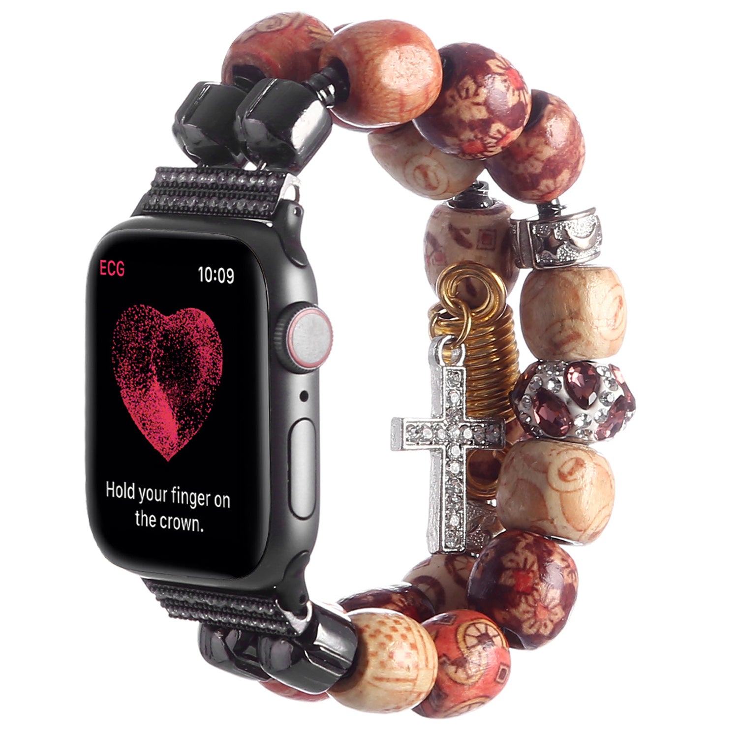 Retro Style Metal / Wooden Beads Smart Watch Band Replacement Watch Strap Bracelet for Apple Watch Series 8 41mm / Series 7 41mm / 6 / 5 / 4 / SE / SE(2022) 40mm / 3 / 2 / 1 38mm - Wood Color - UNIQBUY