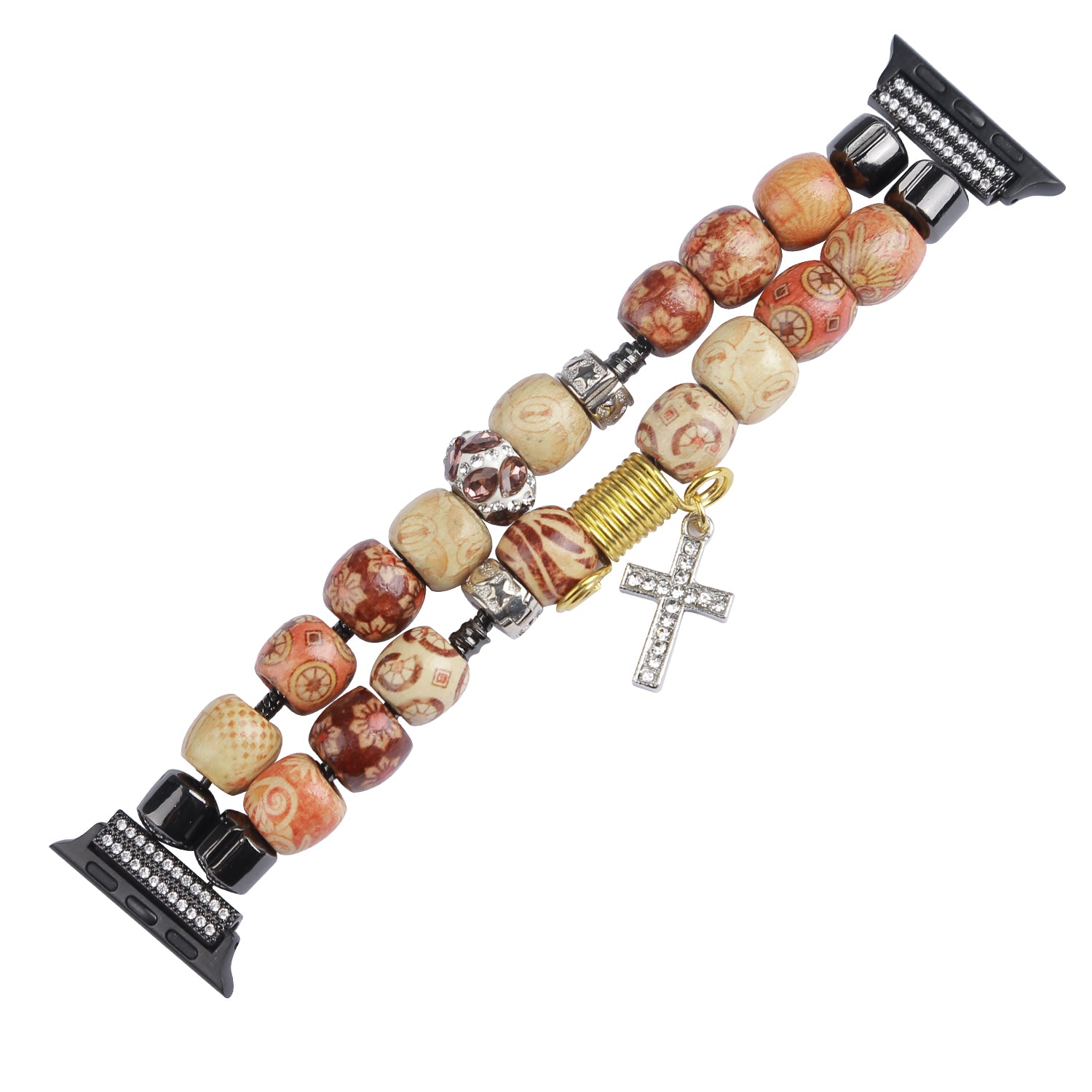 Retro Style Metal / Wooden Beads Smart Watch Band Replacement Watch Strap Bracelet for Apple Watch Series 8 41mm / Series 7 41mm / 6 / 5 / 4 / SE / SE(2022) 40mm / 3 / 2 / 1 38mm - Wood Color - UNIQBUY