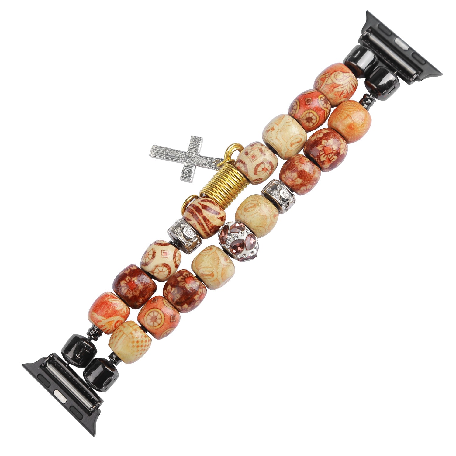Retro Style Metal / Wooden Beads Smart Watch Band Replacement Watch Strap Bracelet for Apple Watch Series 8 41mm / Series 7 41mm / 6 / 5 / 4 / SE / SE(2022) 40mm / 3 / 2 / 1 38mm - Wood Color - UNIQBUY
