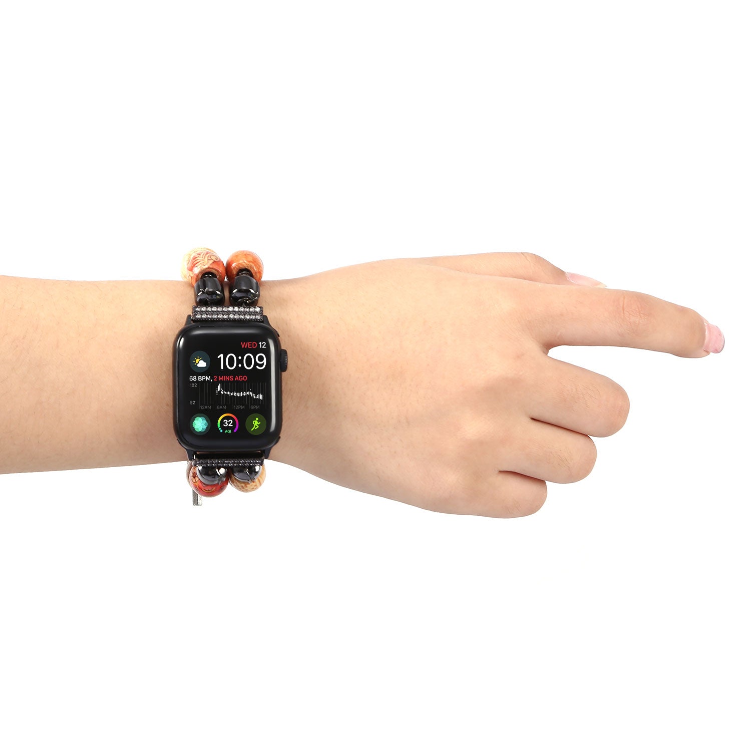 Retro Style Metal / Wooden Beads Smart Watch Band Replacement Watch Strap Bracelet for Apple Watch Series 8 41mm / Series 7 41mm / 6 / 5 / 4 / SE / SE(2022) 40mm / 3 / 2 / 1 38mm - Wood Color - UNIQBUY