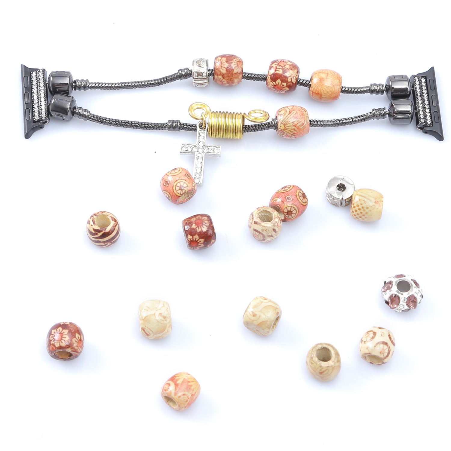 Retro Style Metal / Wooden Beads Smart Watch Band Replacement Watch Strap Bracelet for Apple Watch Series 8 41mm / Series 7 41mm / 6 / 5 / 4 / SE / SE(2022) 40mm / 3 / 2 / 1 38mm - Wood Color - UNIQBUY