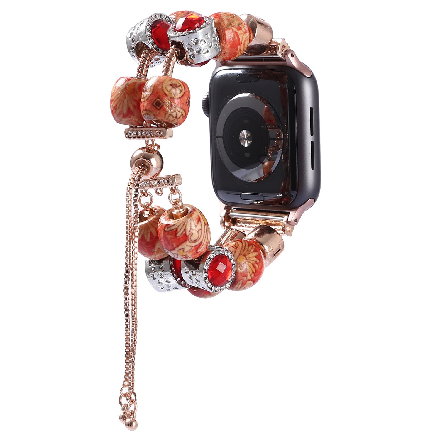 Retro Style Metal / Wooden Beads Smart Watch Band Replacement Watch Strap Bracelet for Apple Watch Series 8 41mm / Series 7 41mm / 6 / 5 / 4 / SE / SE(2022) 40mm / 3 / 2 / 1 38mm - Wood Color / Chain Dangle - UNIQBUY