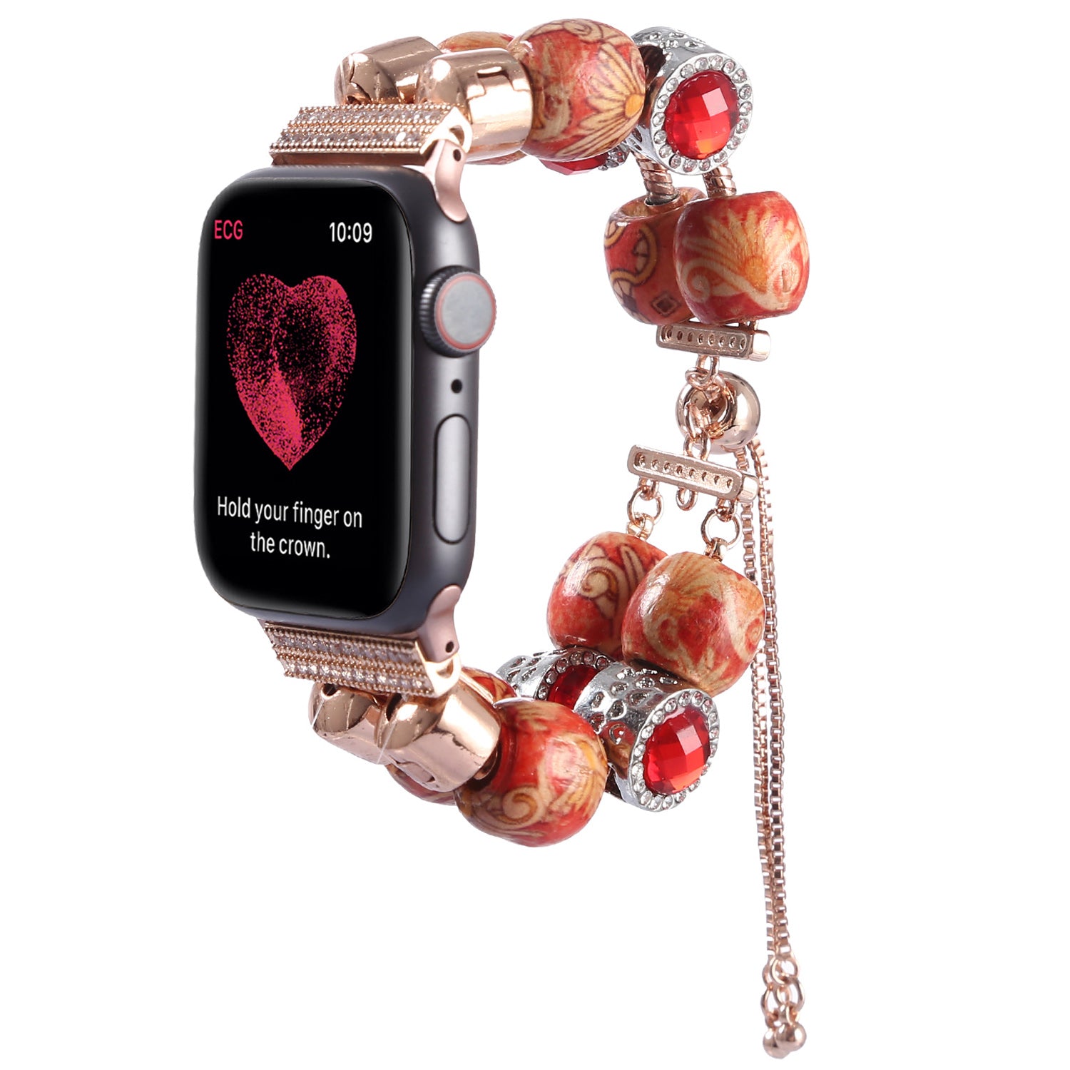Retro Style Metal / Wooden Beads Smart Watch Band Replacement Watch Strap Bracelet for Apple Watch Series 8 41mm / Series 7 41mm / 6 / 5 / 4 / SE / SE(2022) 40mm / 3 / 2 / 1 38mm - Wood Color / Chain Dangle - UNIQBUY