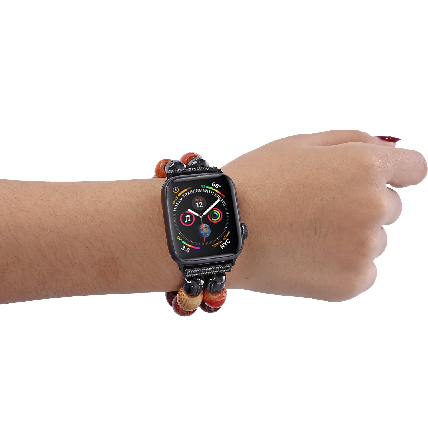 Retro Style Metal / Wooden Beads Smart Watch Band Replacement Watch Strap Bracelet for Apple Watch Series 8 41mm / Series 7 41mm / 6 / 5 / 4 / SE / SE(2022) 40mm / 3 / 2 / 1 38mm - Wood Color / Chain Dangle - UNIQBUY