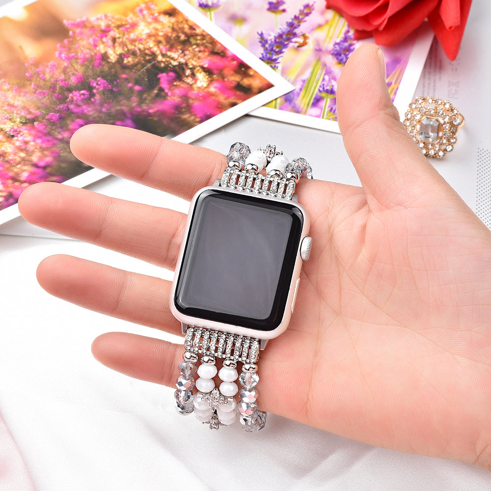 Exquisite Crystal Pearls Bracelet Watch Band for Apple Watch Ultra 49mm / Series 8 45mm / 7 45mm / SE 44mm / SE (2022) 44mm / Series 6 / 5 / 4 44mm / Series 3 / 2 / 1 42mm - Crystal White - UNIQBUY