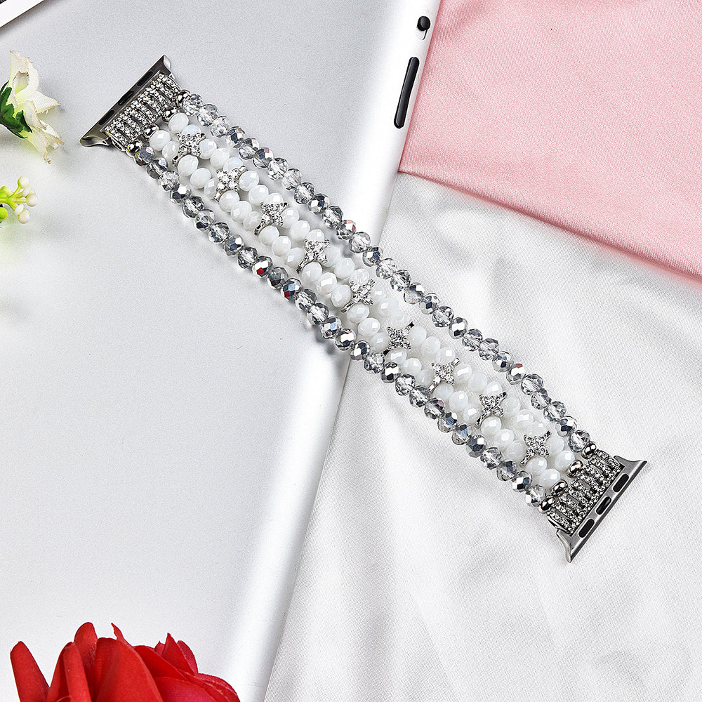 Exquisite Crystal Pearls Bracelet Watch Band for Apple Watch Ultra 49mm / Series 8 45mm / 7 45mm / SE 44mm / SE (2022) 44mm / Series 6 / 5 / 4 44mm / Series 3 / 2 / 1 42mm - Crystal White - UNIQBUY