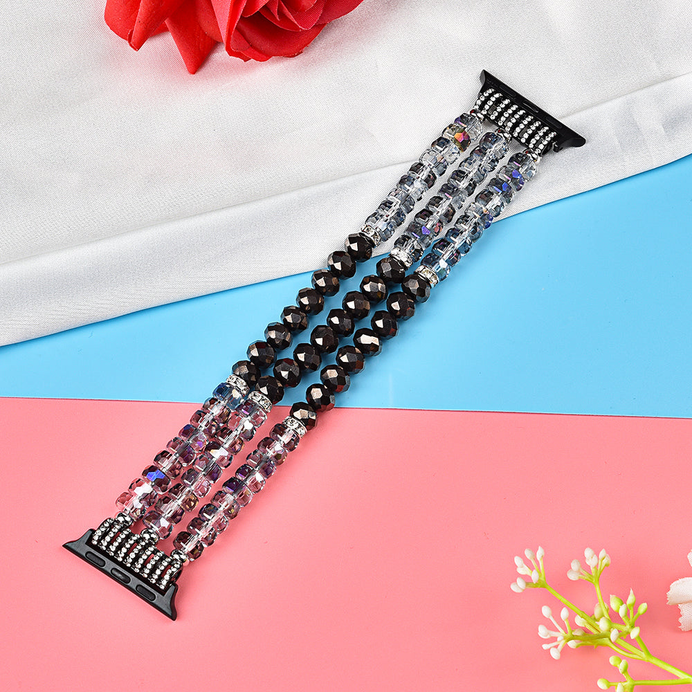 Exquisite Crystal Pearls Bracelet Watch Band for Apple Watch Ultra 49mm / Series 8 45mm / 7 45mm / SE 44mm / SE (2022) 44mm / Series 6 / 5 / 4 44mm / Series 3 / 2 / 1 42mm - Crystal Grey - UNIQBUY