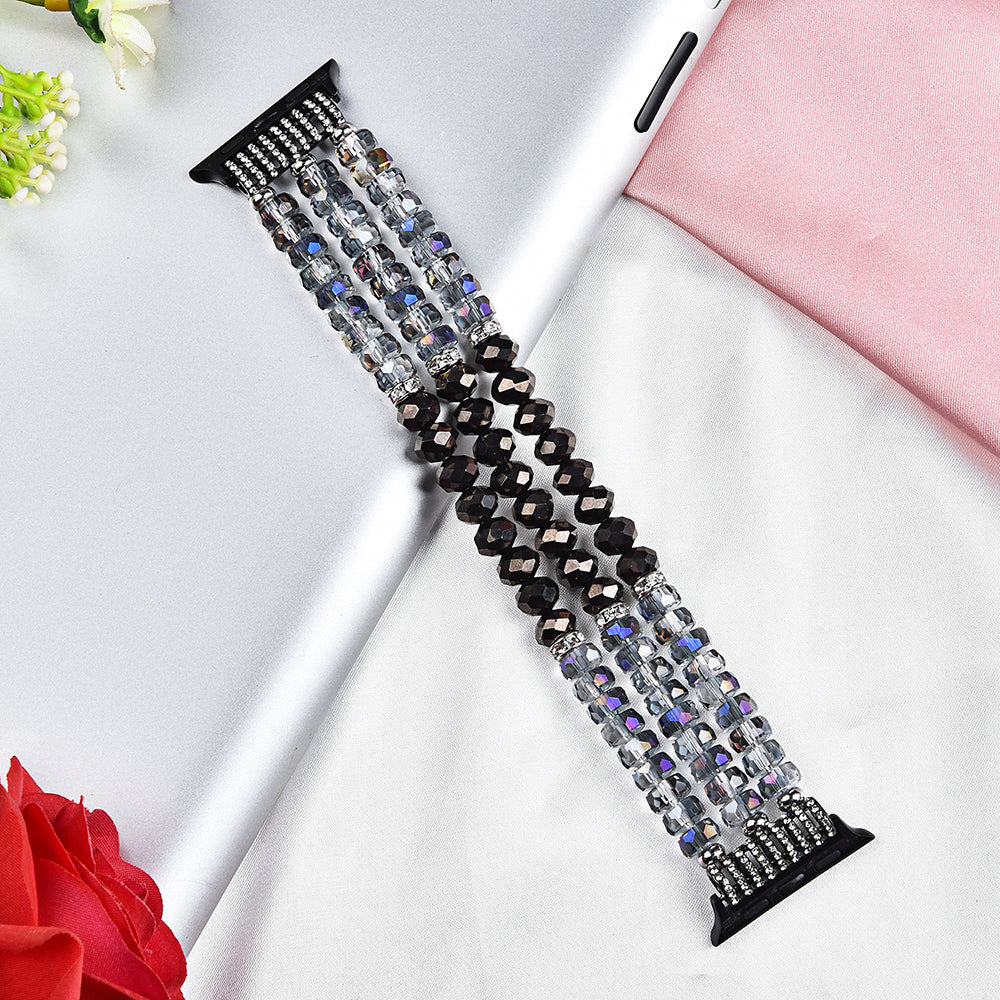 Exquisite Crystal Pearls Bracelet Watch Band for Apple Watch Ultra 49mm / Series 8 45mm / 7 45mm / SE 44mm / SE (2022) 44mm / Series 6 / 5 / 4 44mm / Series 3 / 2 / 1 42mm - Crystal Grey - UNIQBUY
