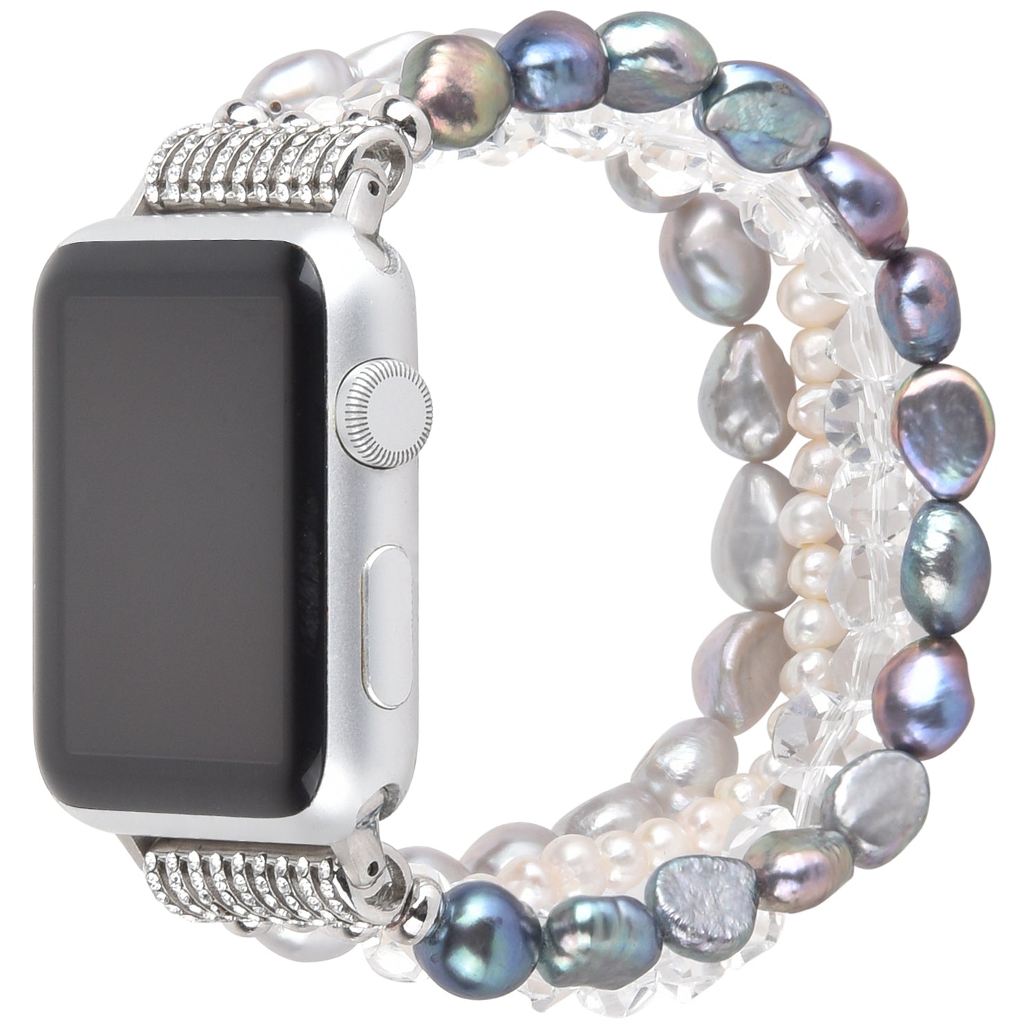 Exquisite Crystal Pearls Bracelet Watch Band for Apple Watch Ultra 49mm / Series 8 45mm / 7 45mm / SE 44mm / SE (2022) 44mm / Series 6 / 5 / 4 44mm / Series 3 / 2 / 1 42mm - Pearl / White Crystal - UNIQBUY
