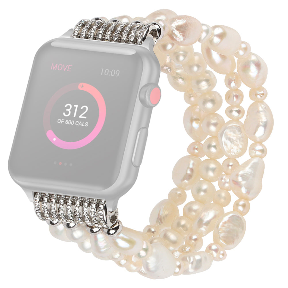 Exquisite Crystal Pearls Bracelet Watch Band for Apple Watch Ultra 49mm / Series 8 45mm / 7 45mm / SE 44mm / SE (2022) 44mm / Series 6 / 5 / 4 44mm / Series 3 / 2 / 1 42mm - Pearl White - UNIQBUY