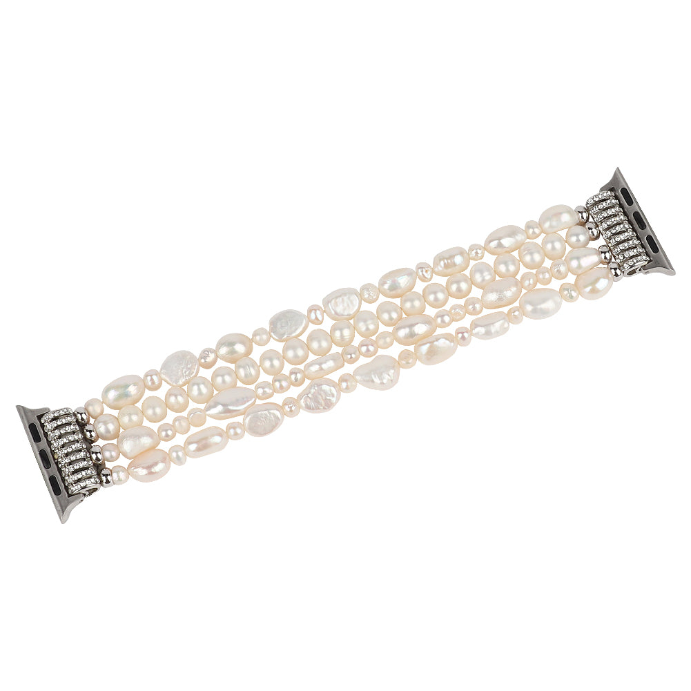 Exquisite Crystal Pearls Bracelet Watch Band for Apple Watch Ultra 49mm / Series 8 45mm / 7 45mm / SE 44mm / SE (2022) 44mm / Series 6 / 5 / 4 44mm / Series 3 / 2 / 1 42mm - Pearl White - UNIQBUY
