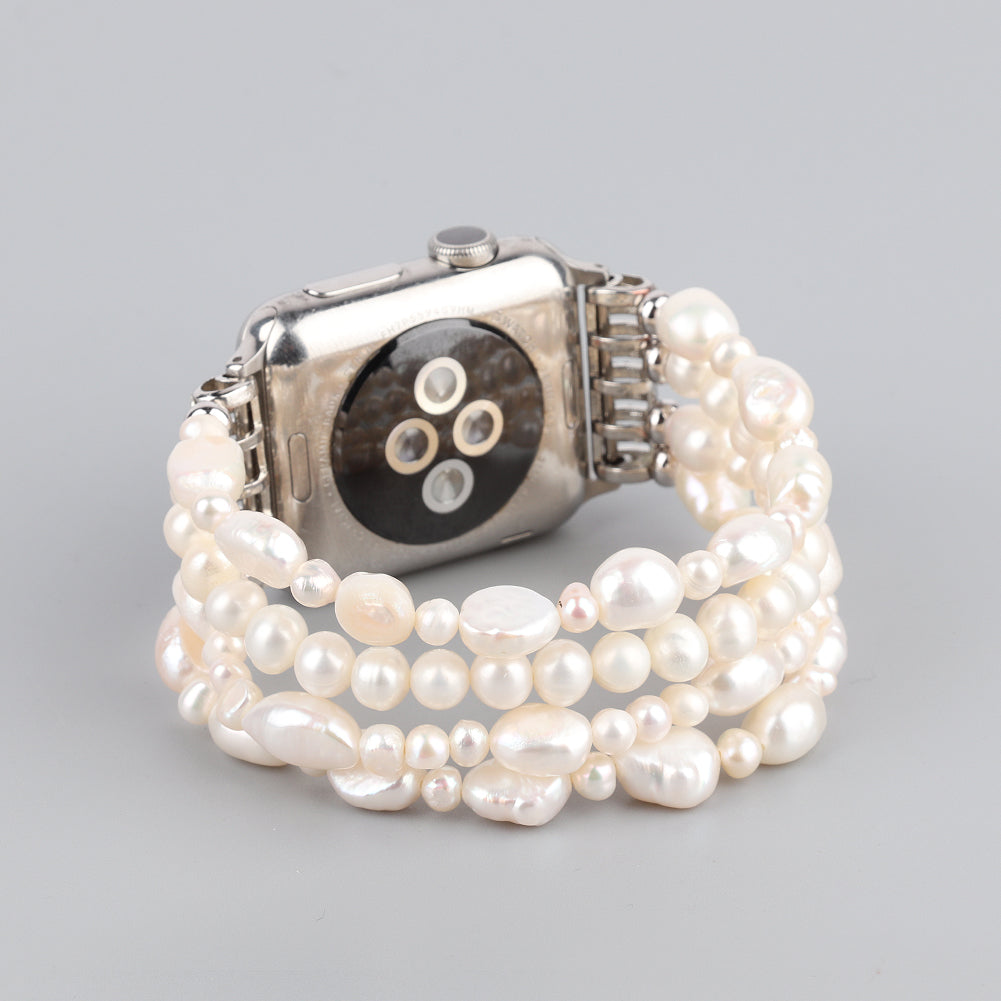 Exquisite Crystal Pearls Bracelet Watch Band for Apple Watch Ultra 49mm / Series 8 45mm / 7 45mm / SE 44mm / SE (2022) 44mm / Series 6 / 5 / 4 44mm / Series 3 / 2 / 1 42mm - Pearl White - UNIQBUY