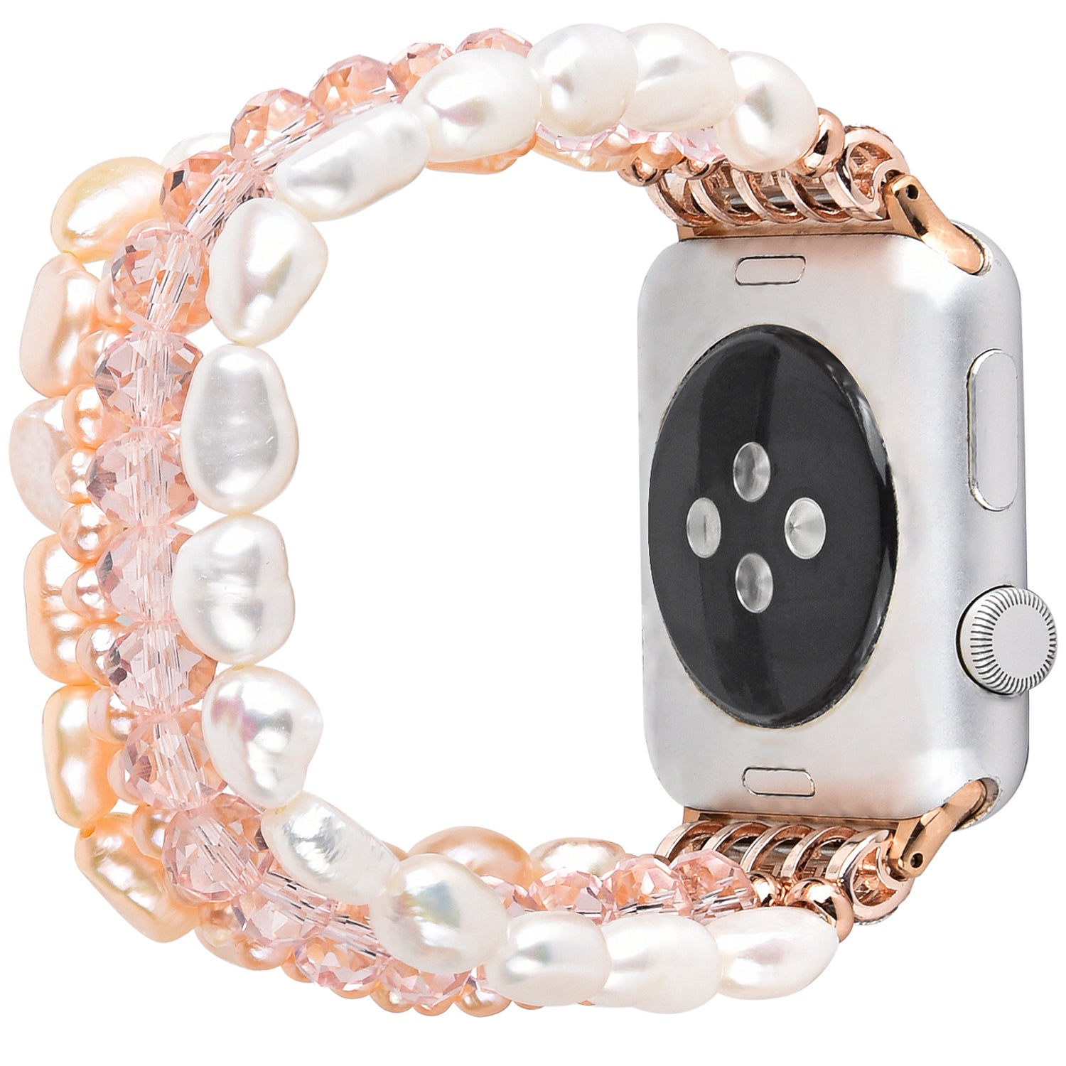 Exquisite Crystal Pearls Bracelet Watch Band for Apple Watch Ultra 49mm / Series 8 45mm / 7 45mm / SE 44mm / SE (2022) 44mm / Series 6 / 5 / 4 44mm / Series 3 / 2 / 1 42mm - Pearl / Pink Crystal - UNIQBUY